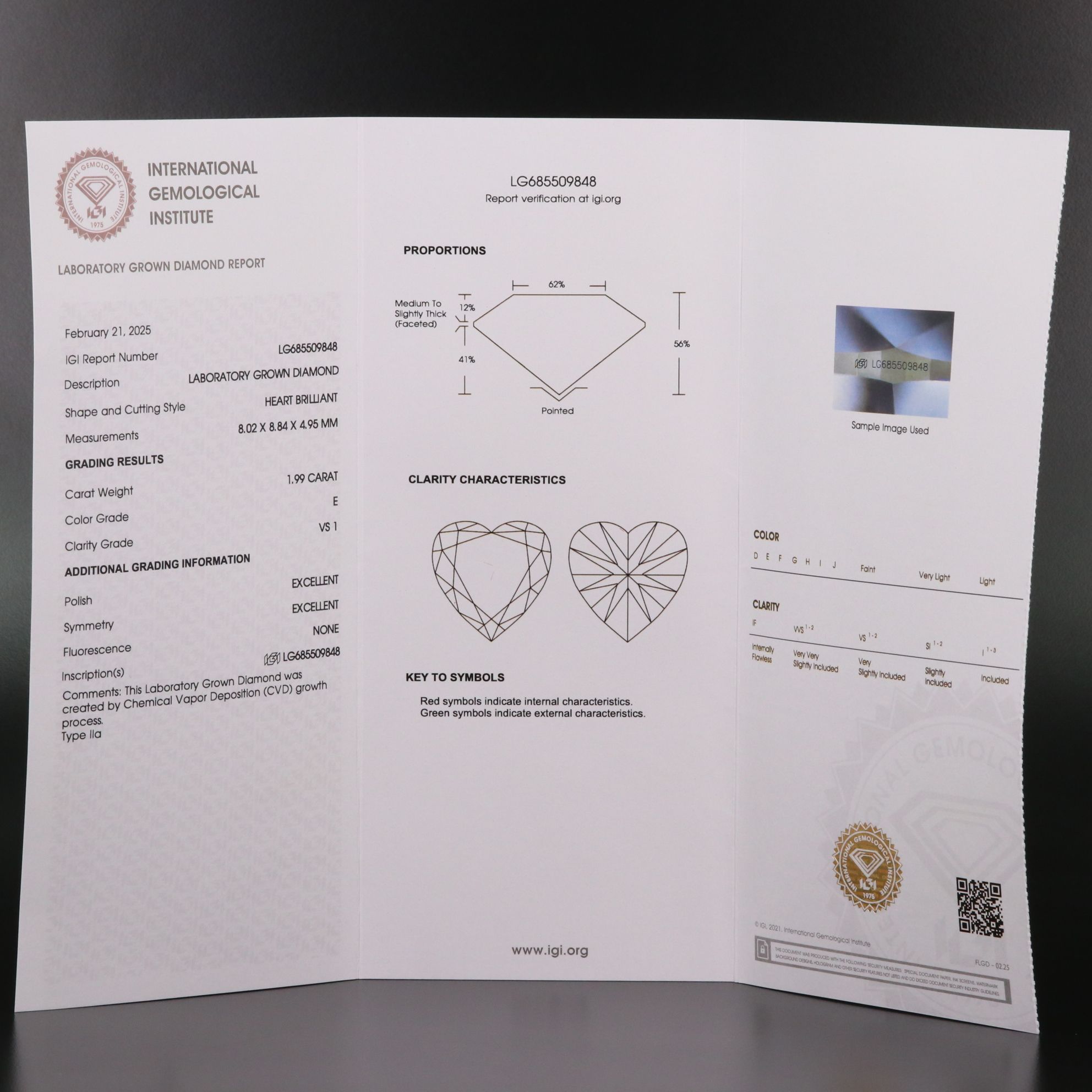 Loose 1.99 CT Lab Grown Diamond with IGI Report