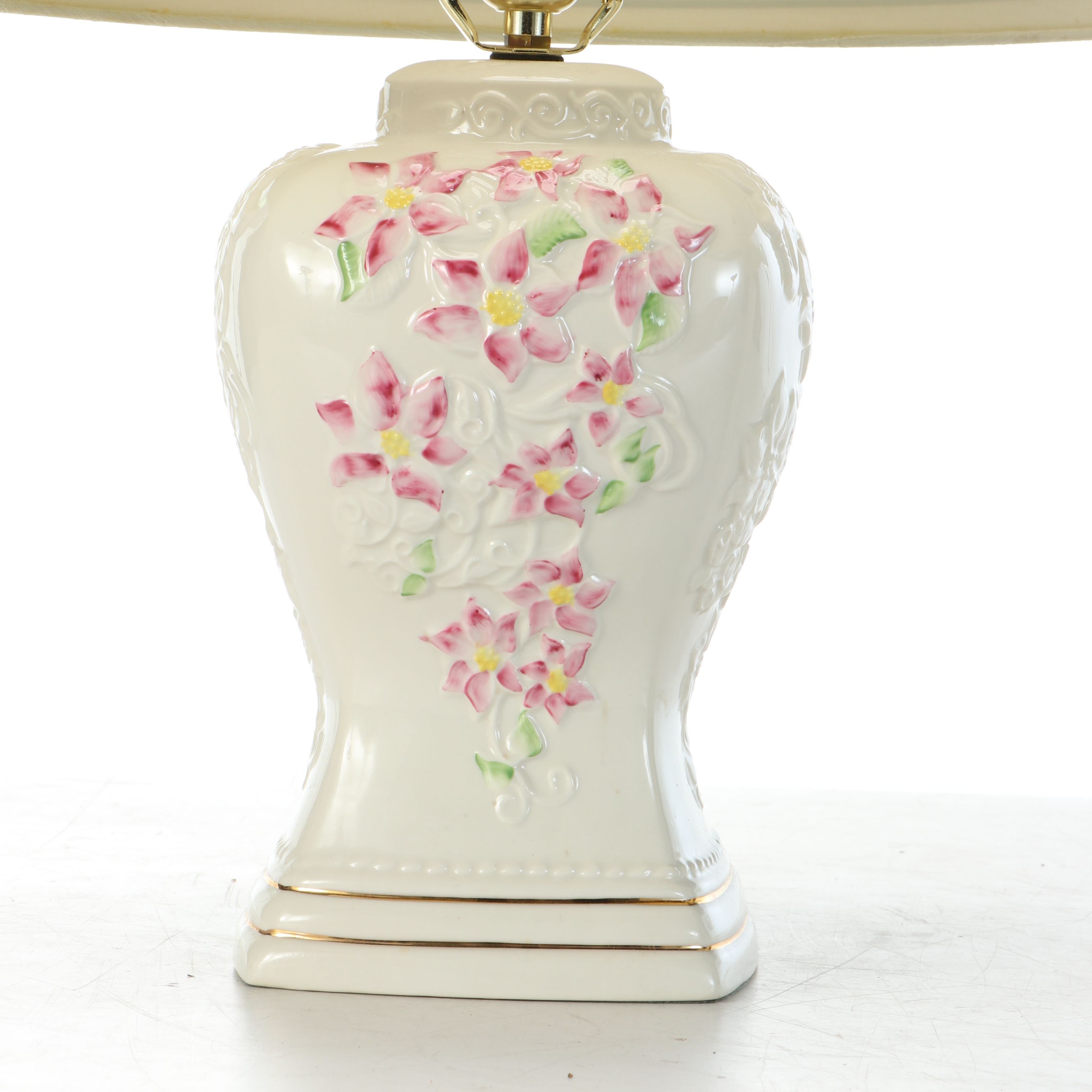 Belleek Floral Porcelain Table Lamp Pair
