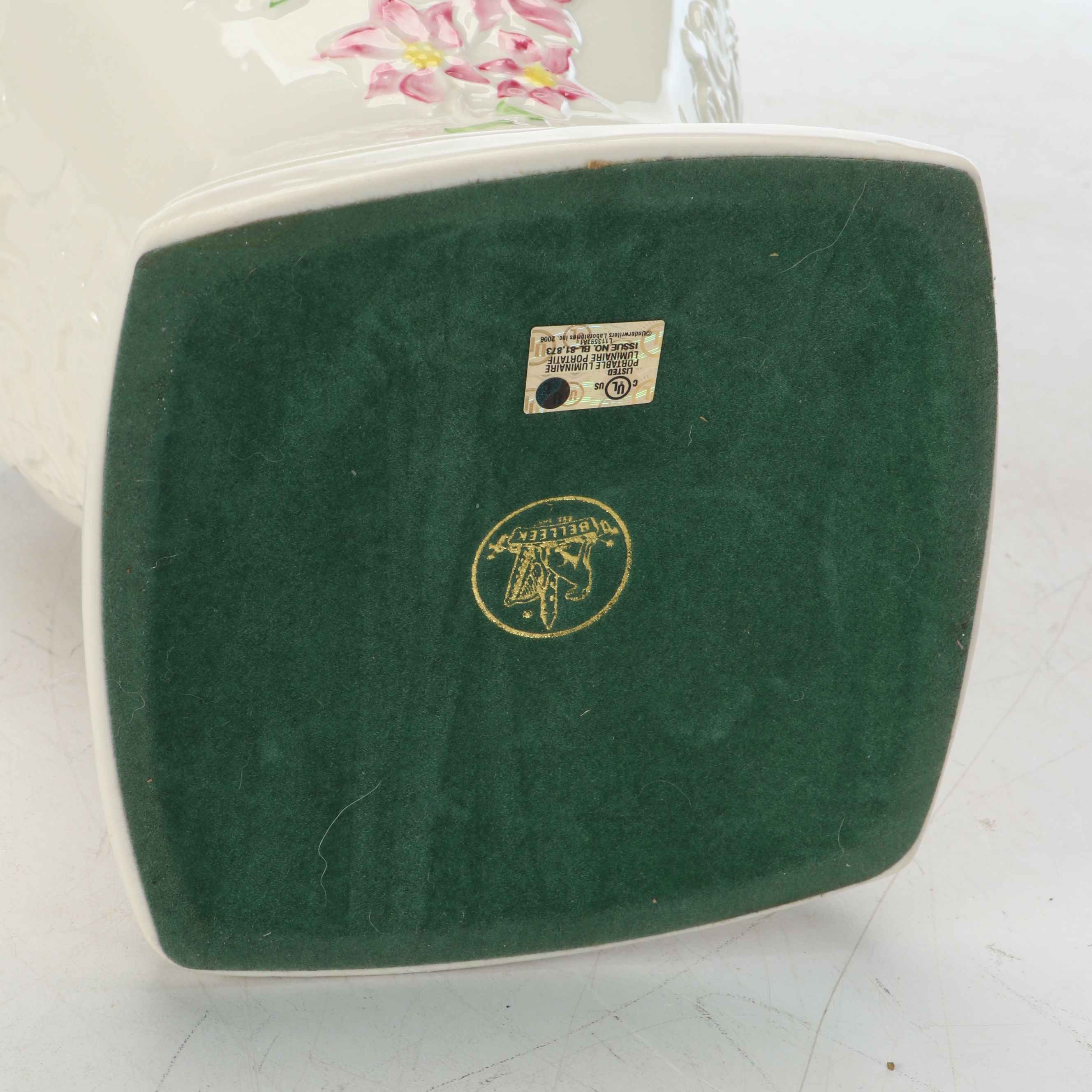 Belleek Floral Porcelain Table Lamp Pair