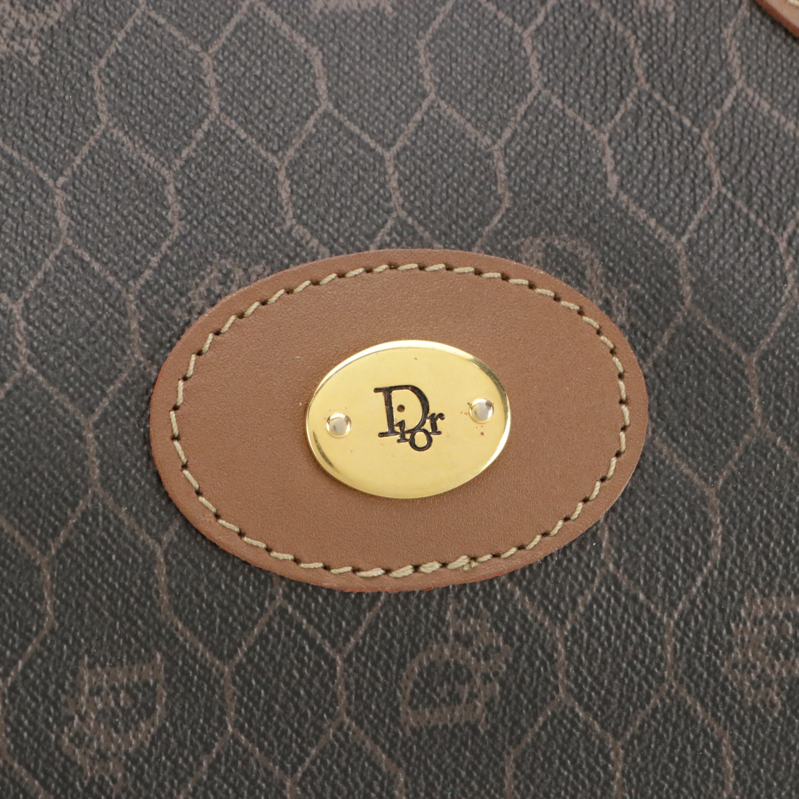 Christian Dior Small Duffle Bag in Honeycomb Canvas and Brown Leather