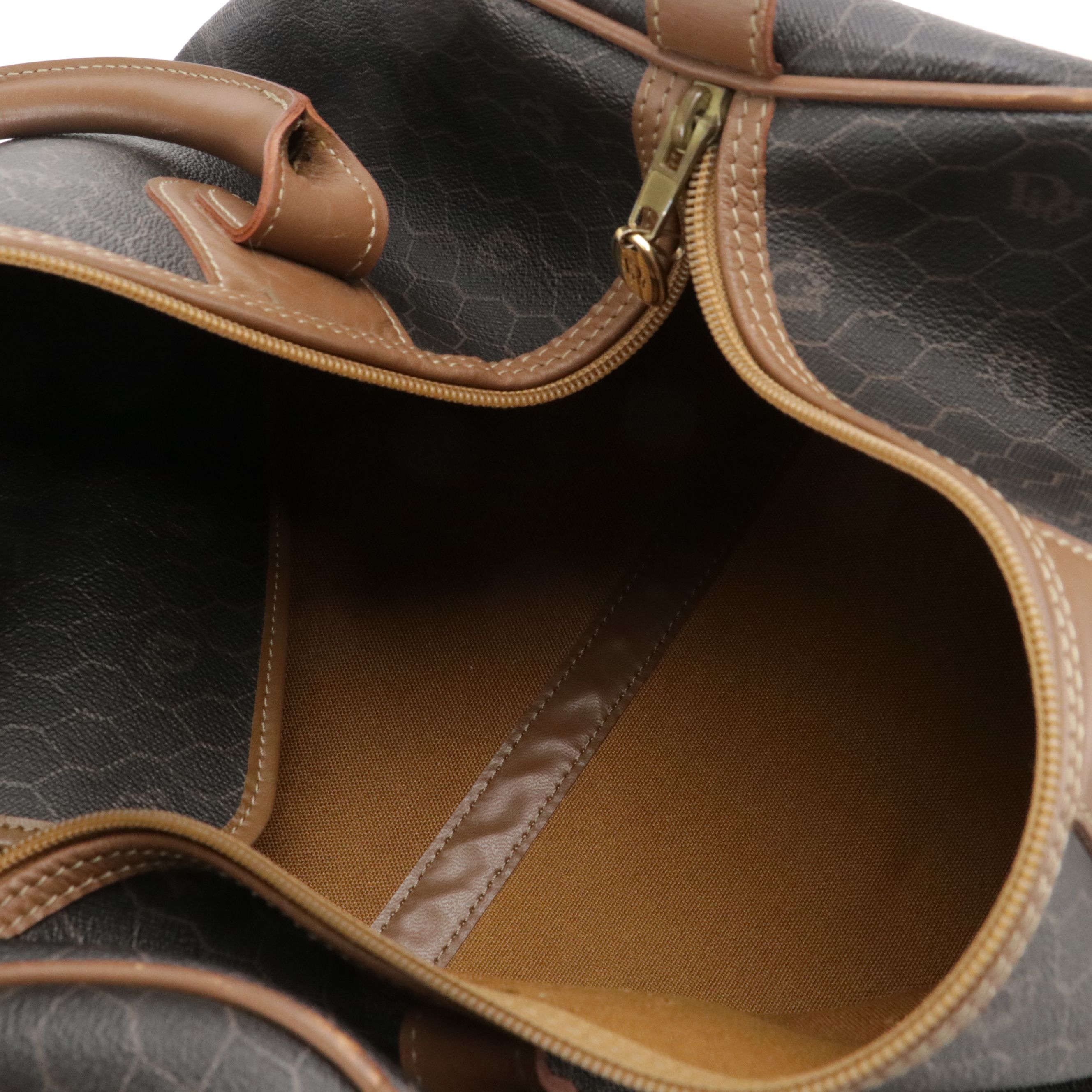 Christian Dior Small Duffle Bag in Honeycomb Canvas and Brown Leather