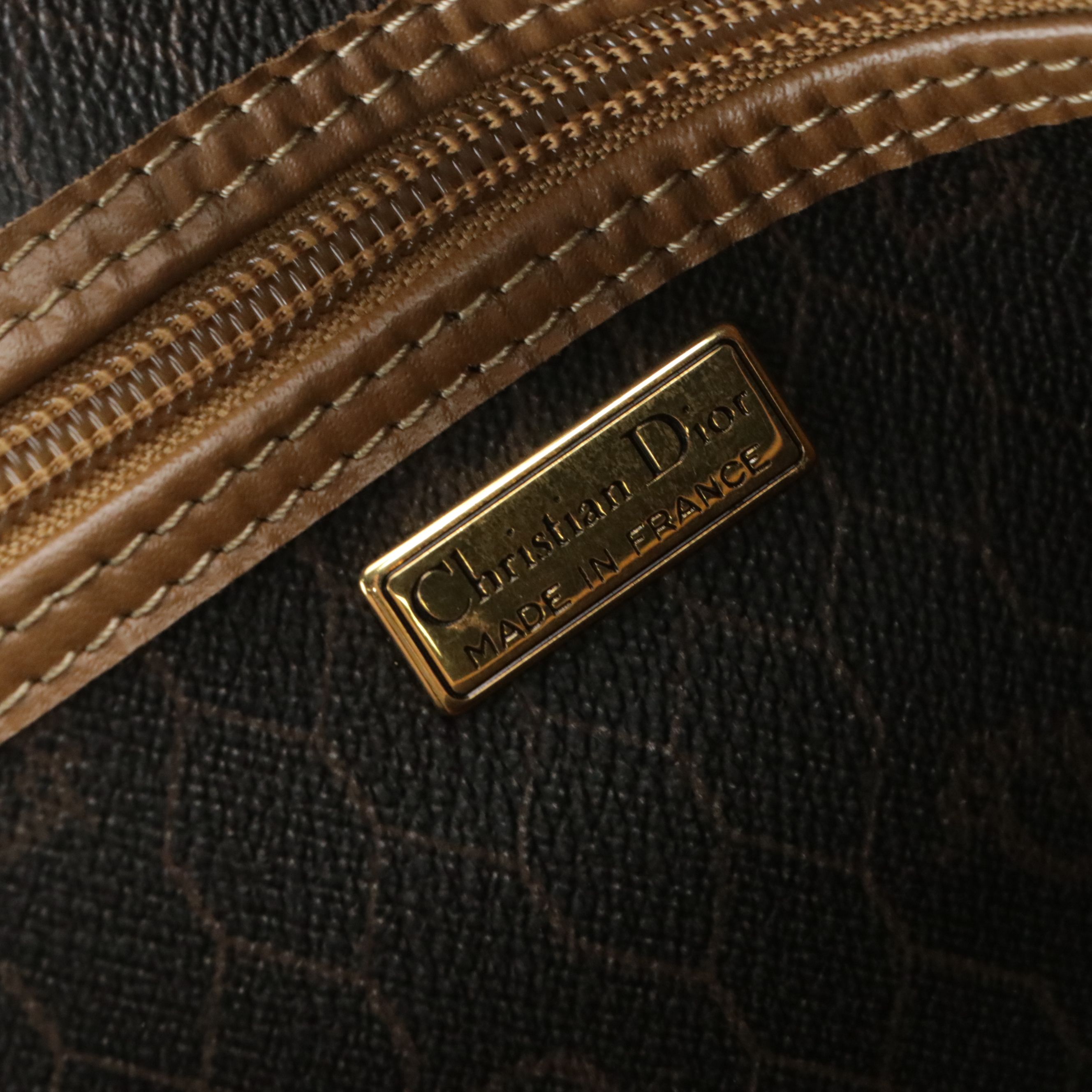 Christian Dior Small Duffle Bag in Honeycomb Canvas and Brown Leather