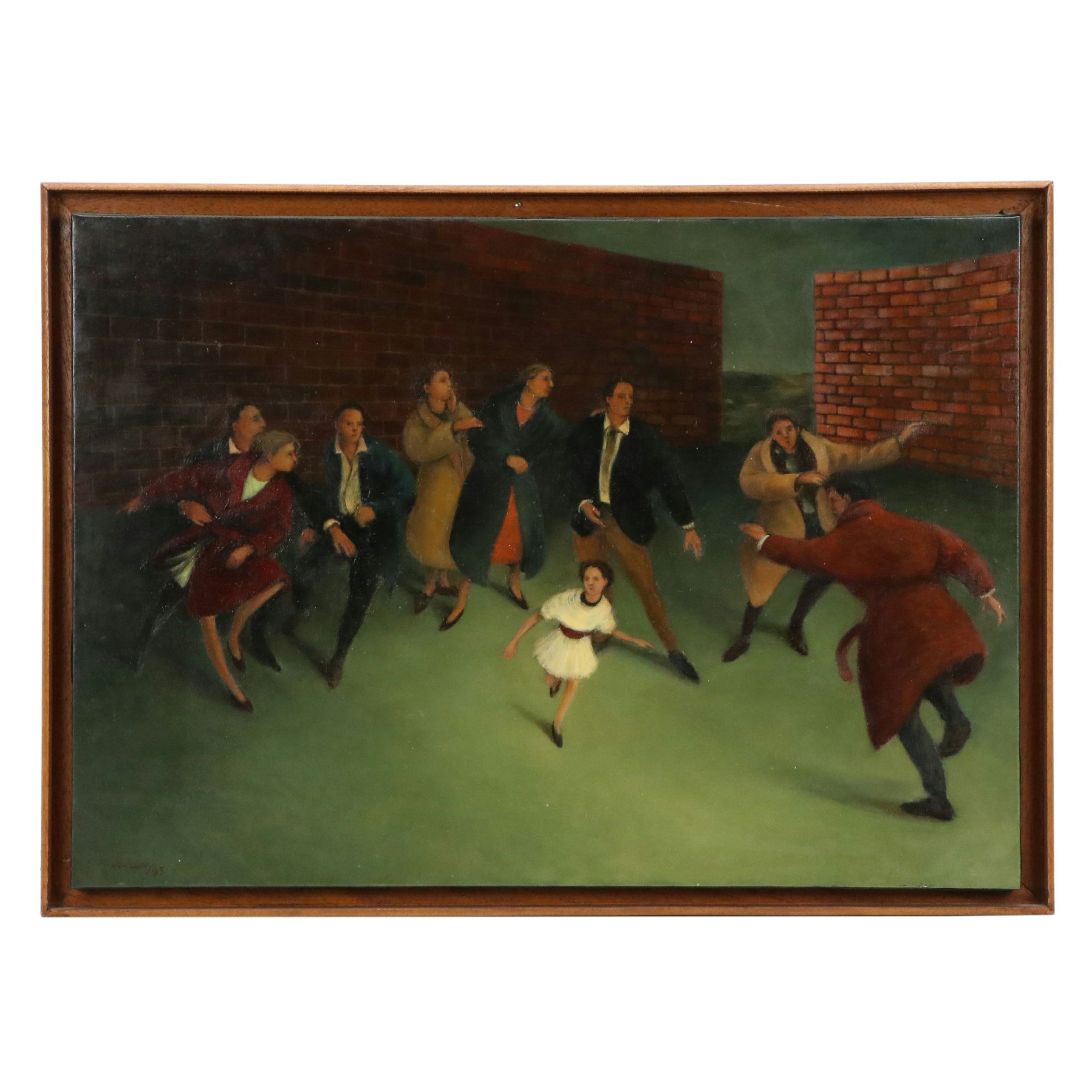 Anne-Françoise Couloumy Oil Painting "Où vont-ils?," 1993