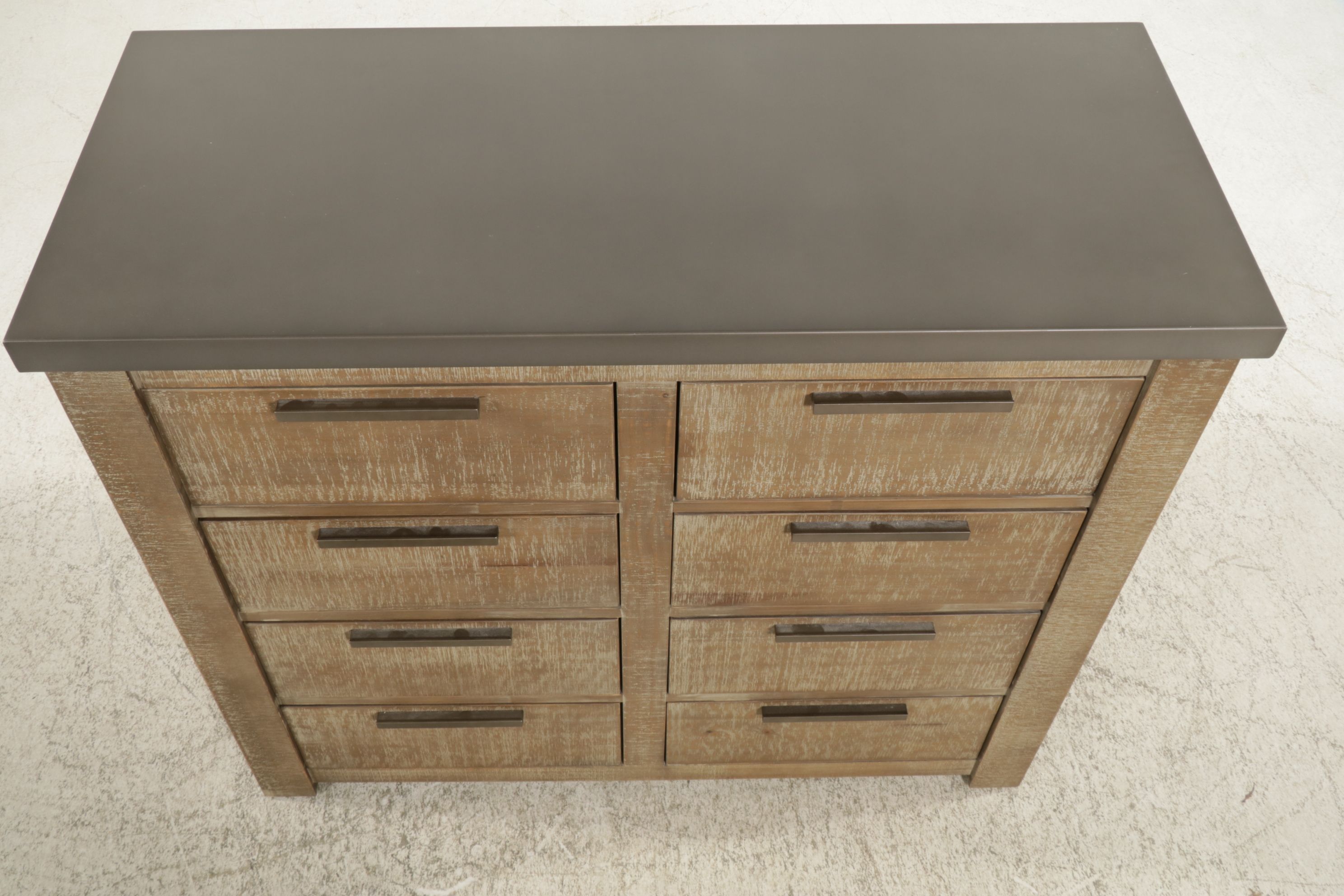 Restoration Hardware Rustic Wood Chest of Drawers with Metal Wrapped Top