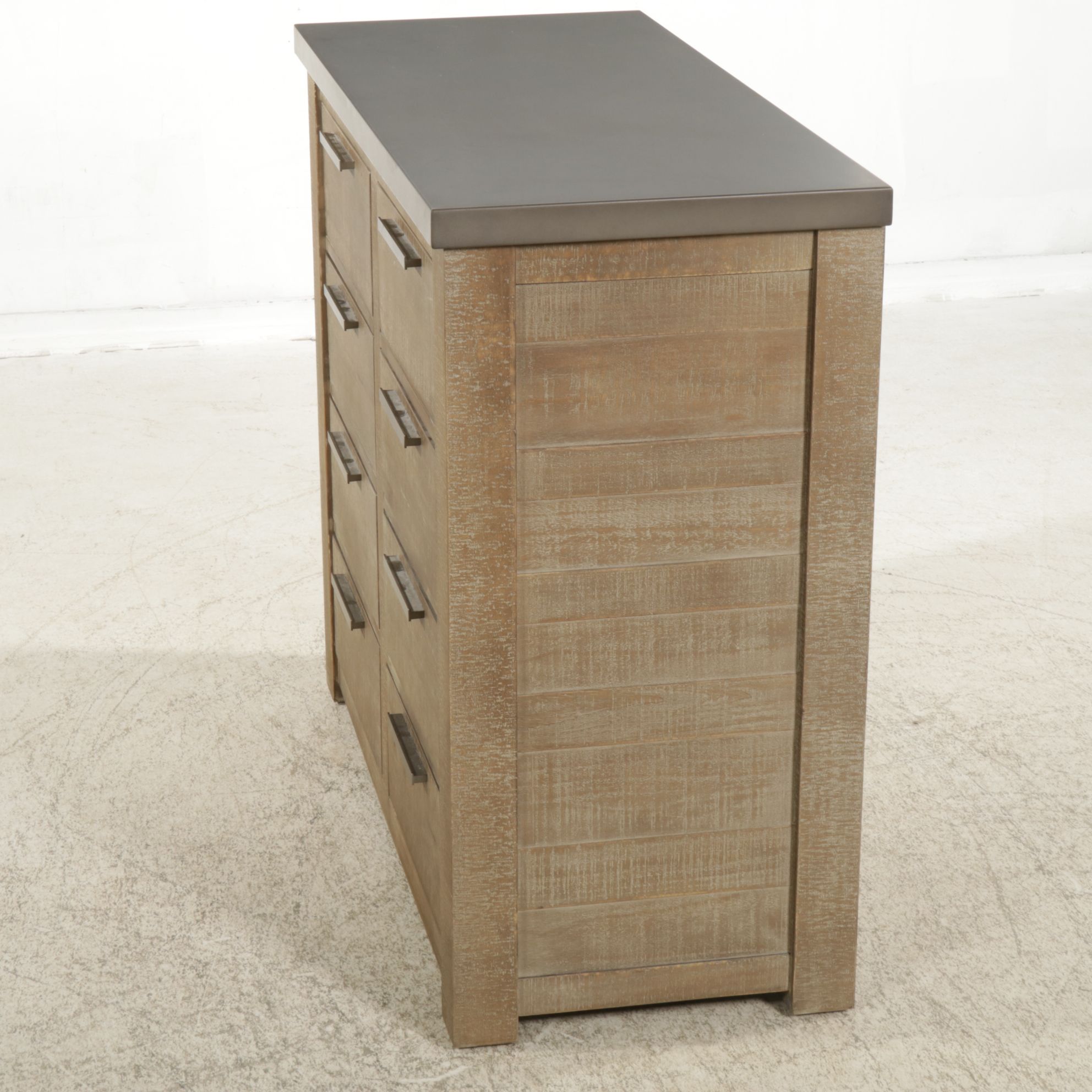 Restoration Hardware Rustic Wood Chest of Drawers with Metal Wrapped Top