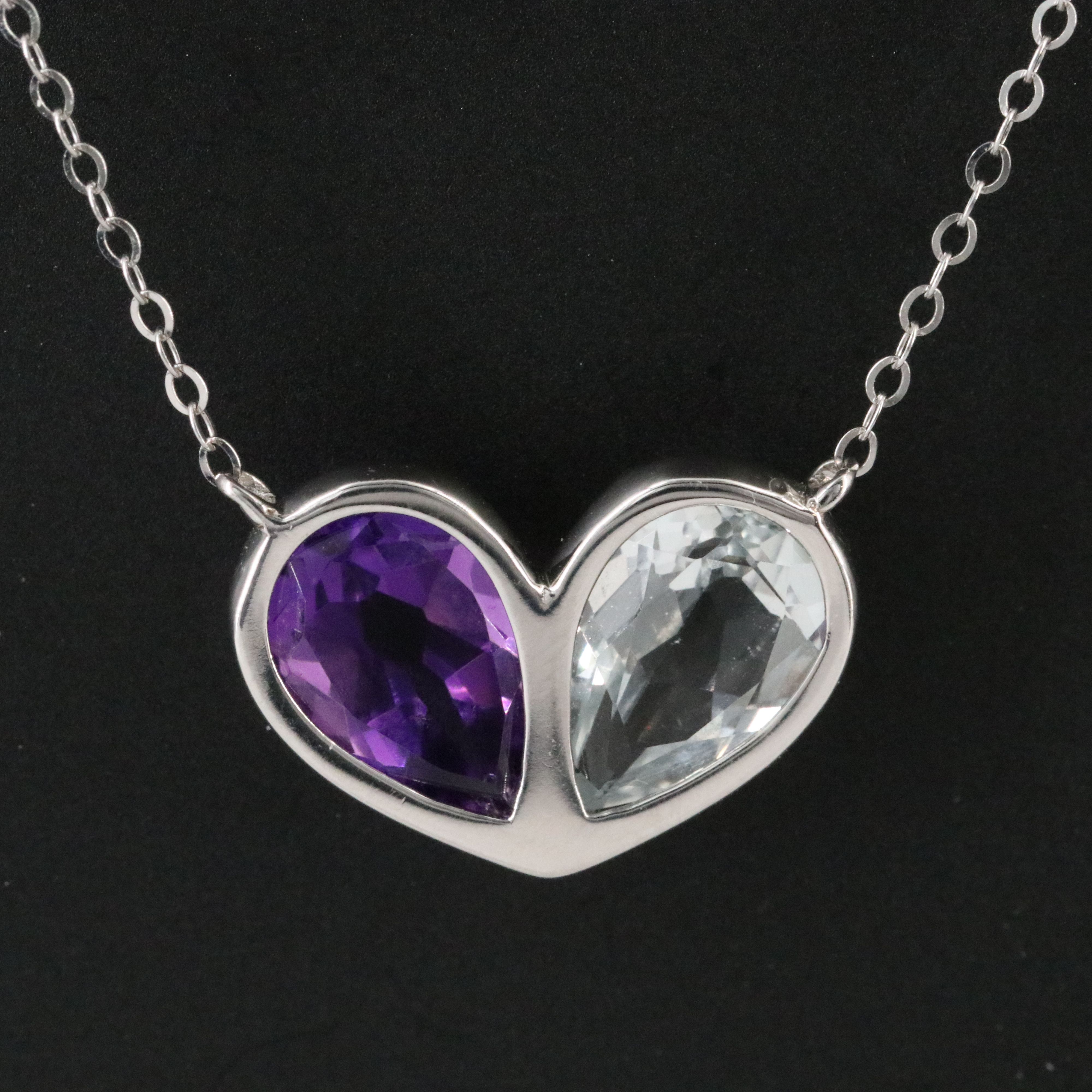 14K Amethyst and White Topaz Heart Necklace