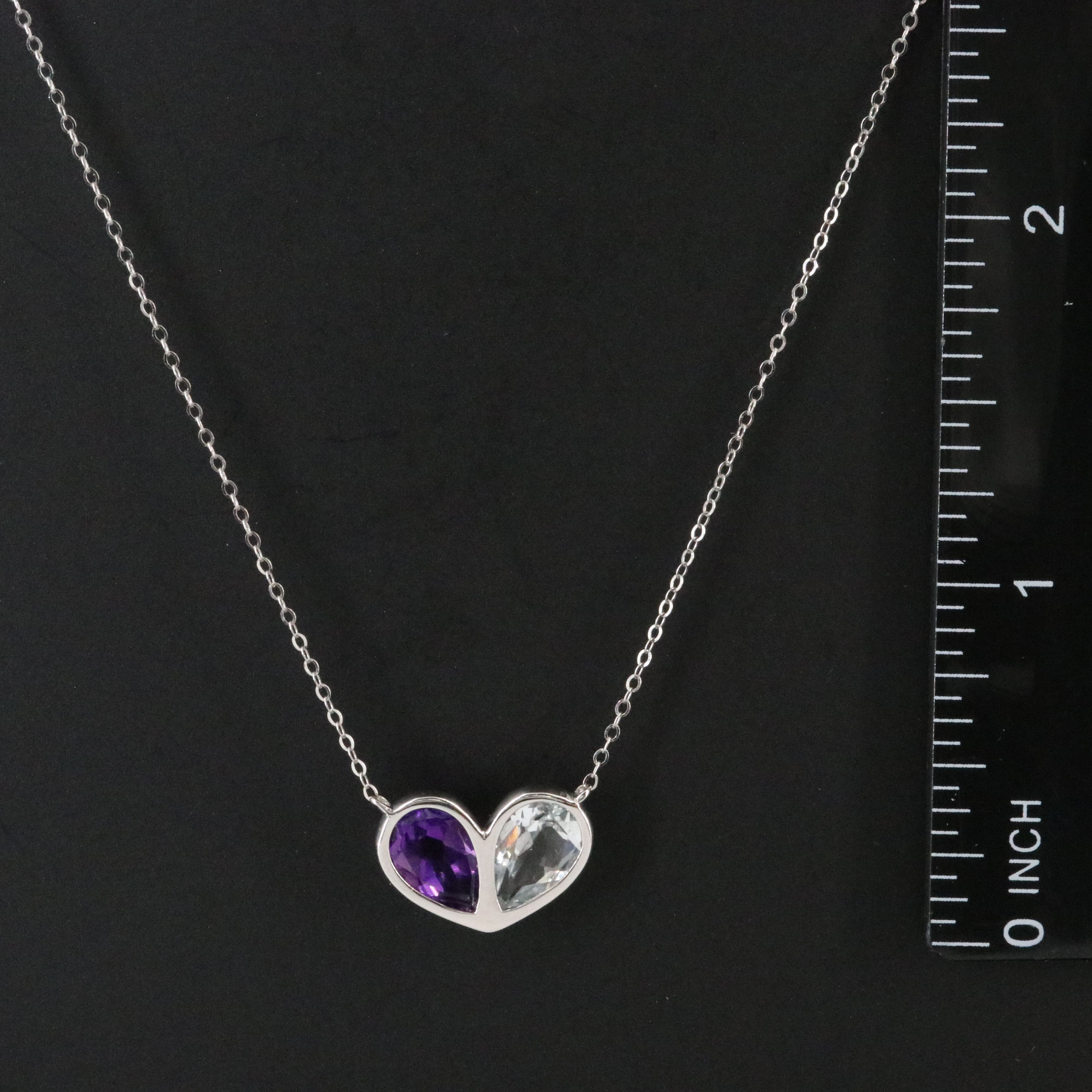 14K Amethyst and White Topaz Heart Necklace