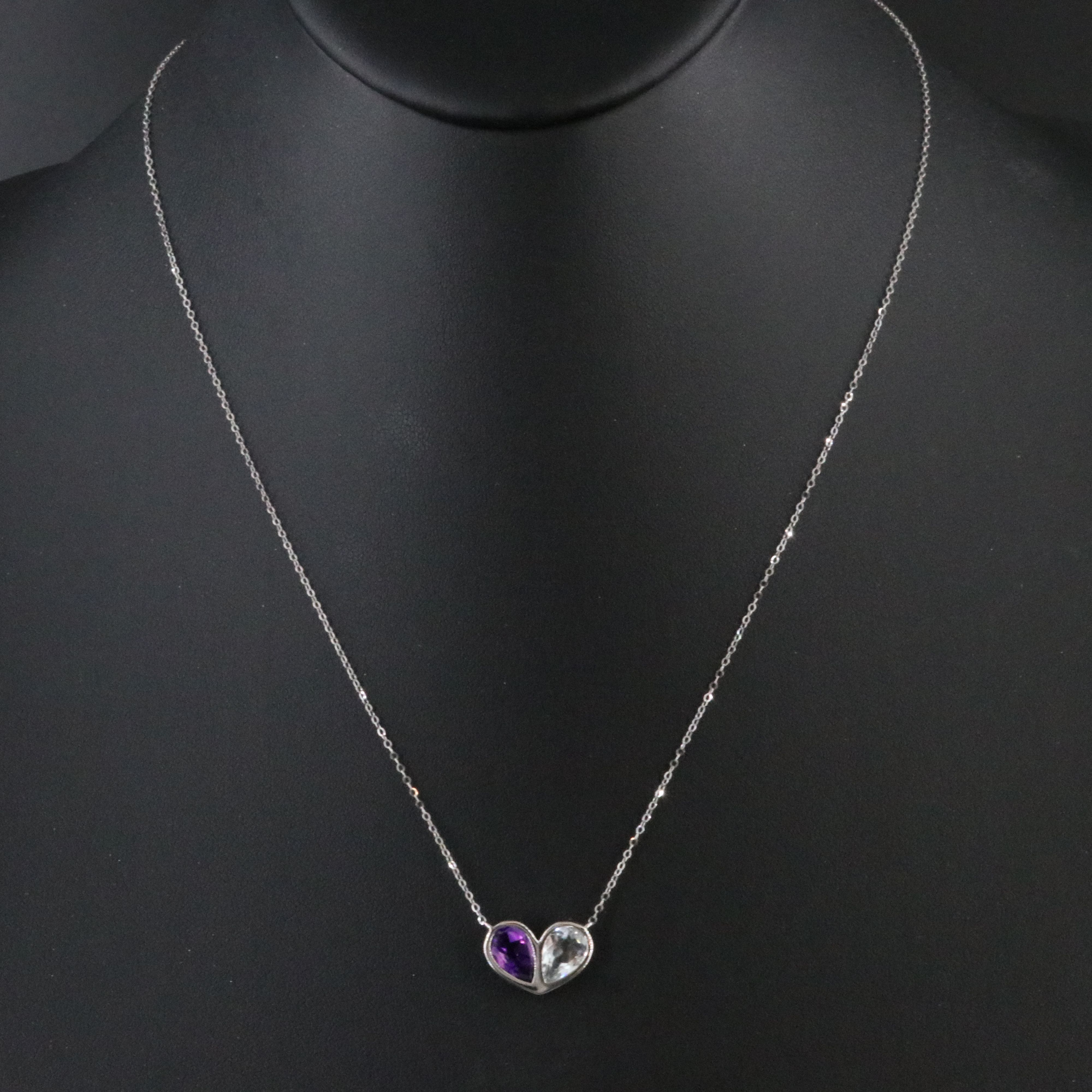 14K Amethyst and White Topaz Heart Necklace