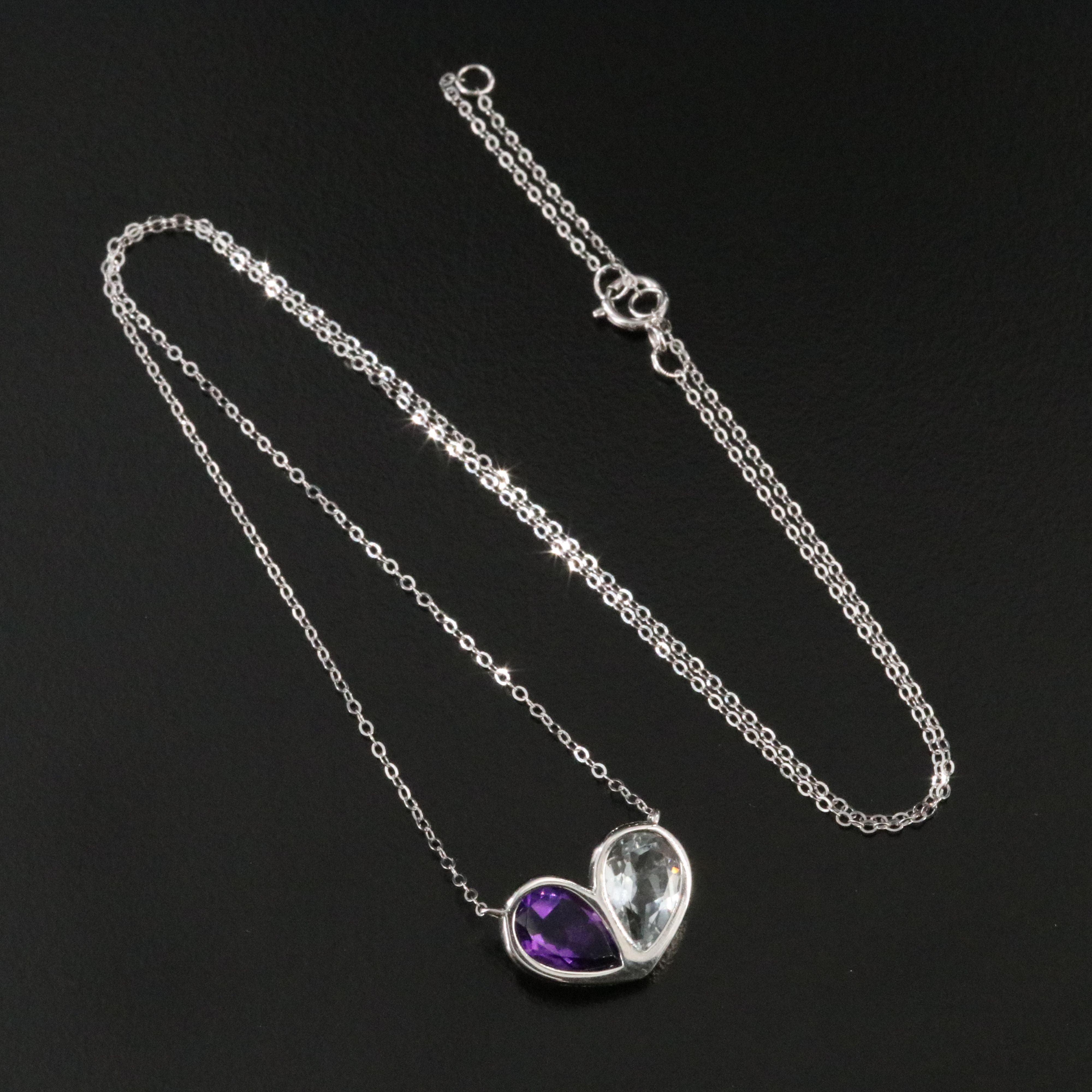 14K Amethyst and White Topaz Heart Necklace