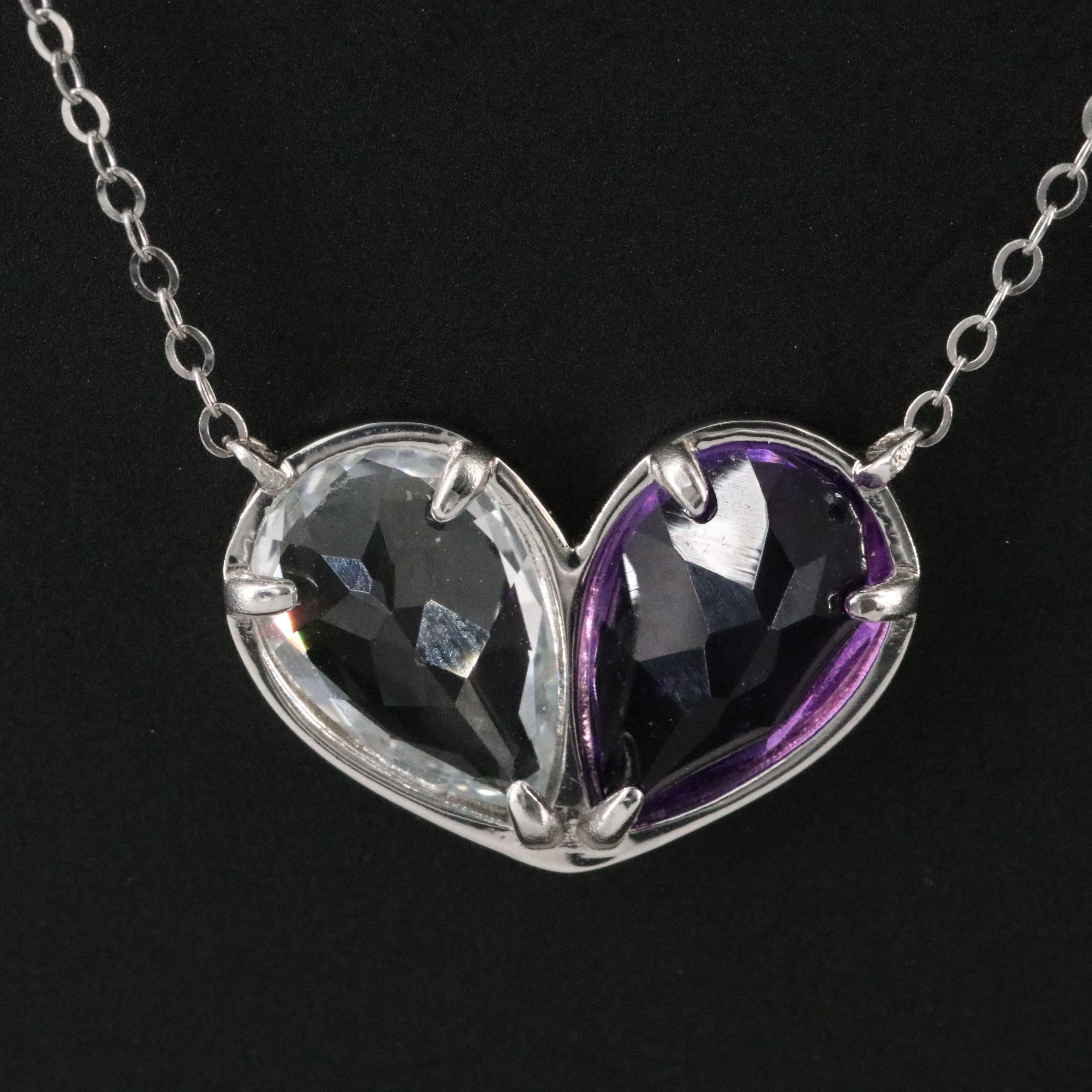 14K Amethyst and White Topaz Heart Necklace
