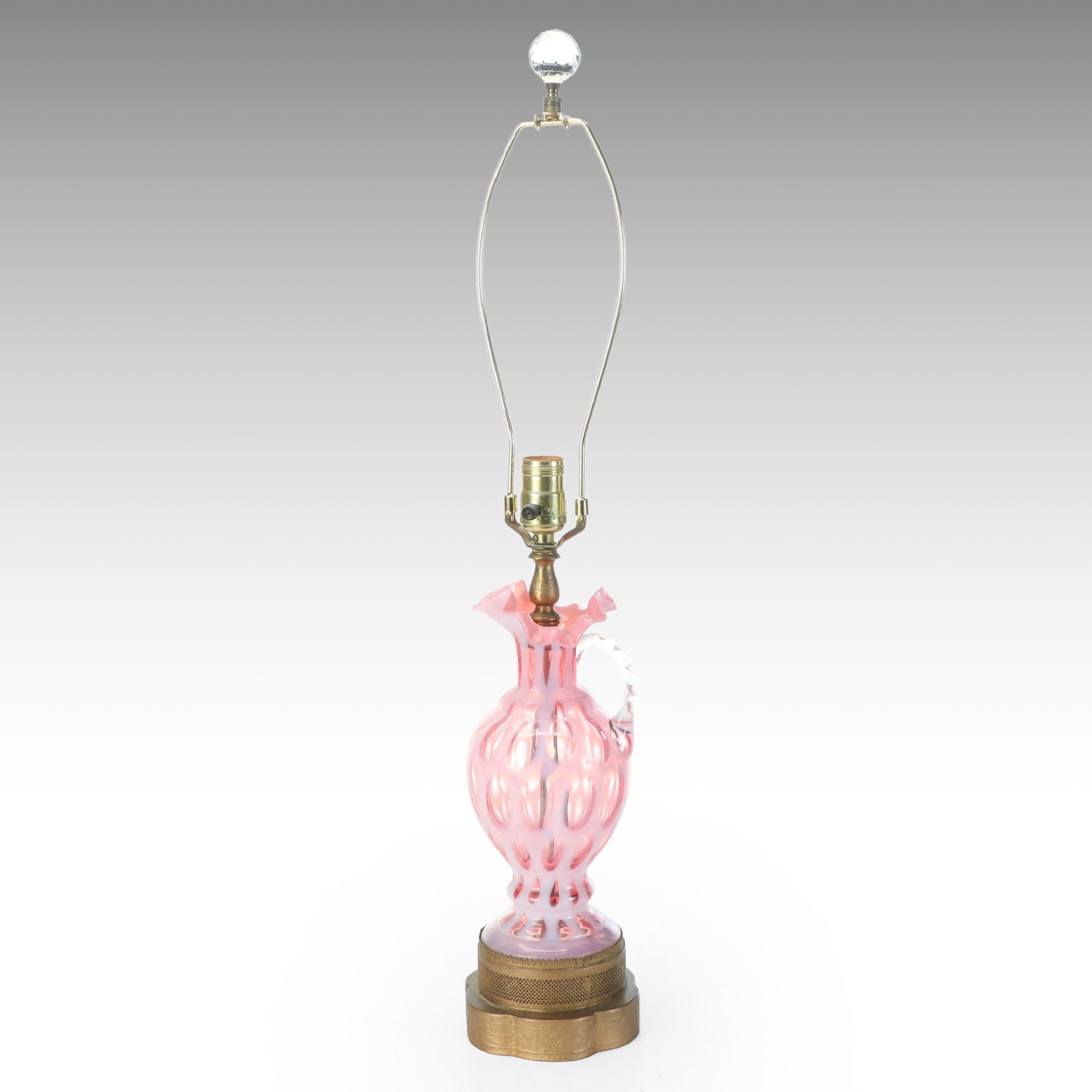 Pink Coin Dot Glass Pitcher Adapted as Table Lamp