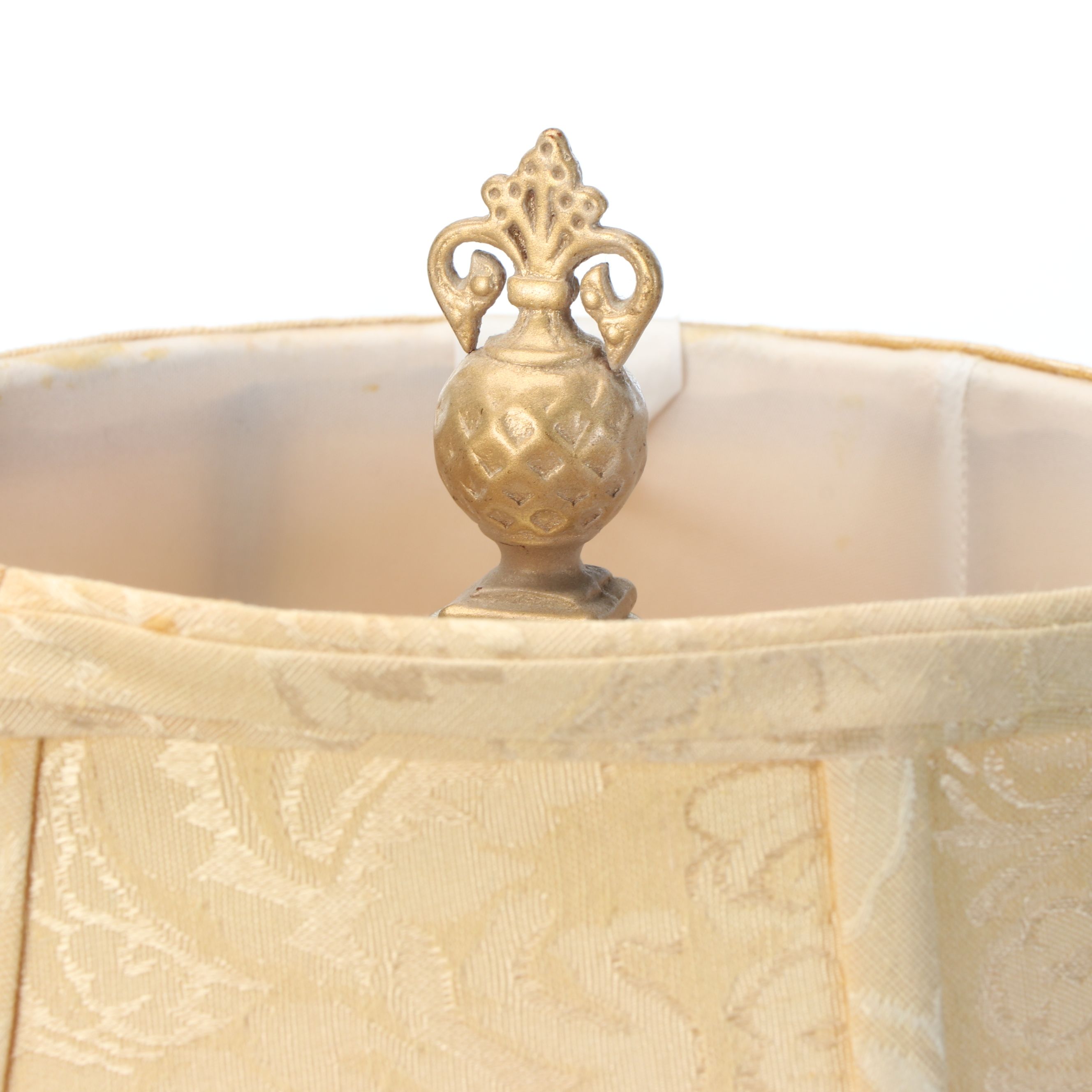 Falkenstein Style Amber Glass and Cast Metal Table Lamp with Brocade Bell Shade