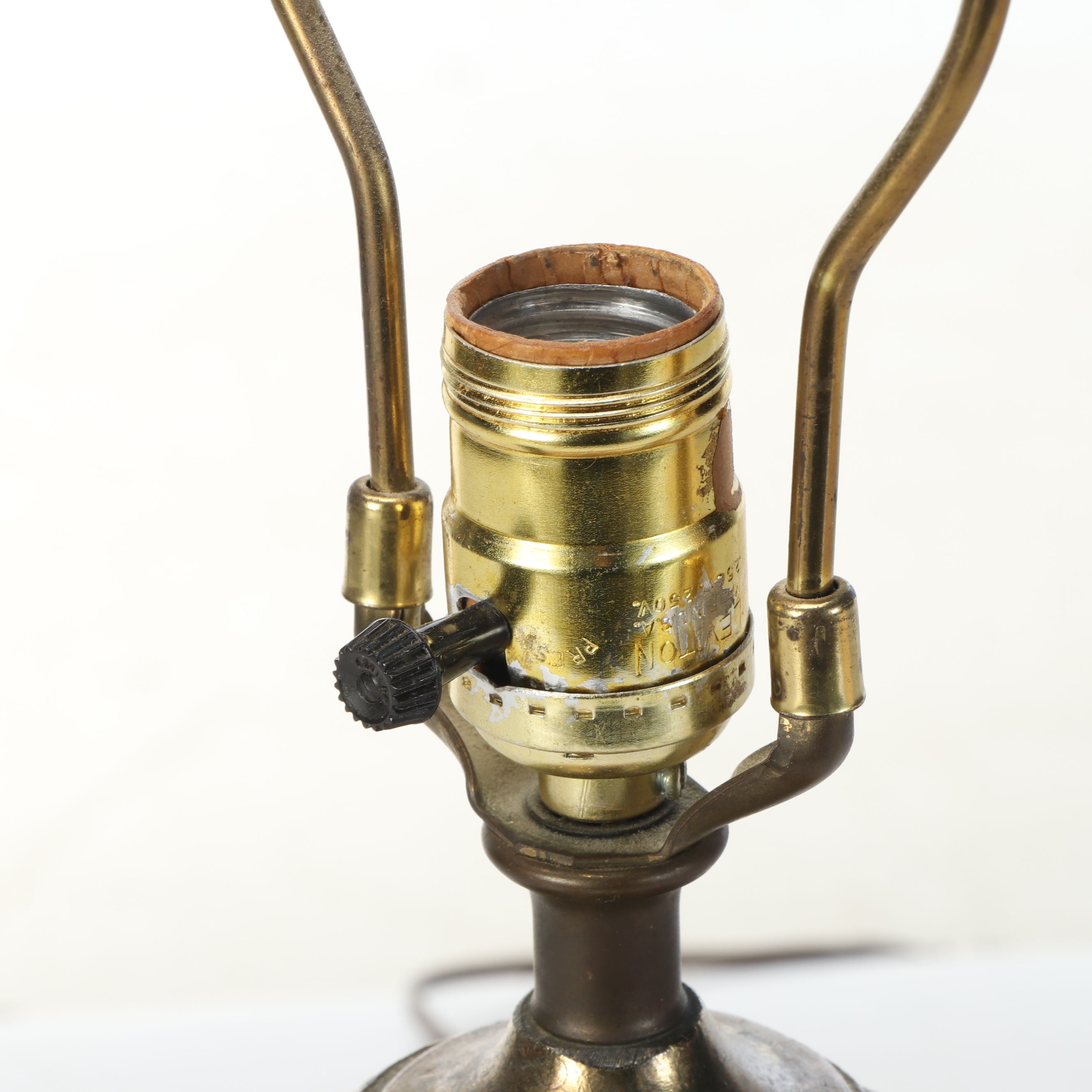 Falkenstein Style Amber Glass and Cast Metal Table Lamp with Brocade Bell Shade