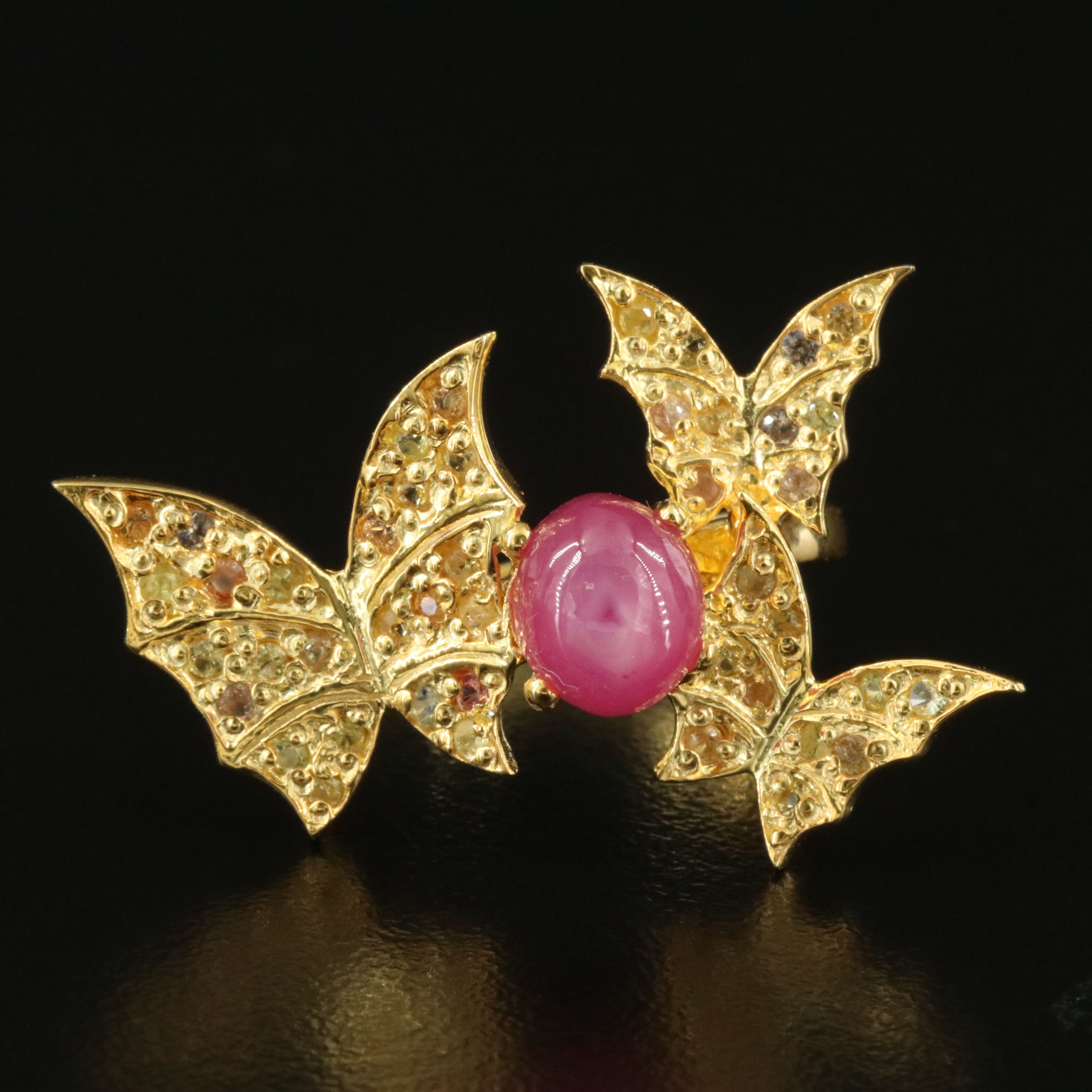 Sterling Ruby and Sapphire Butterfly Ring