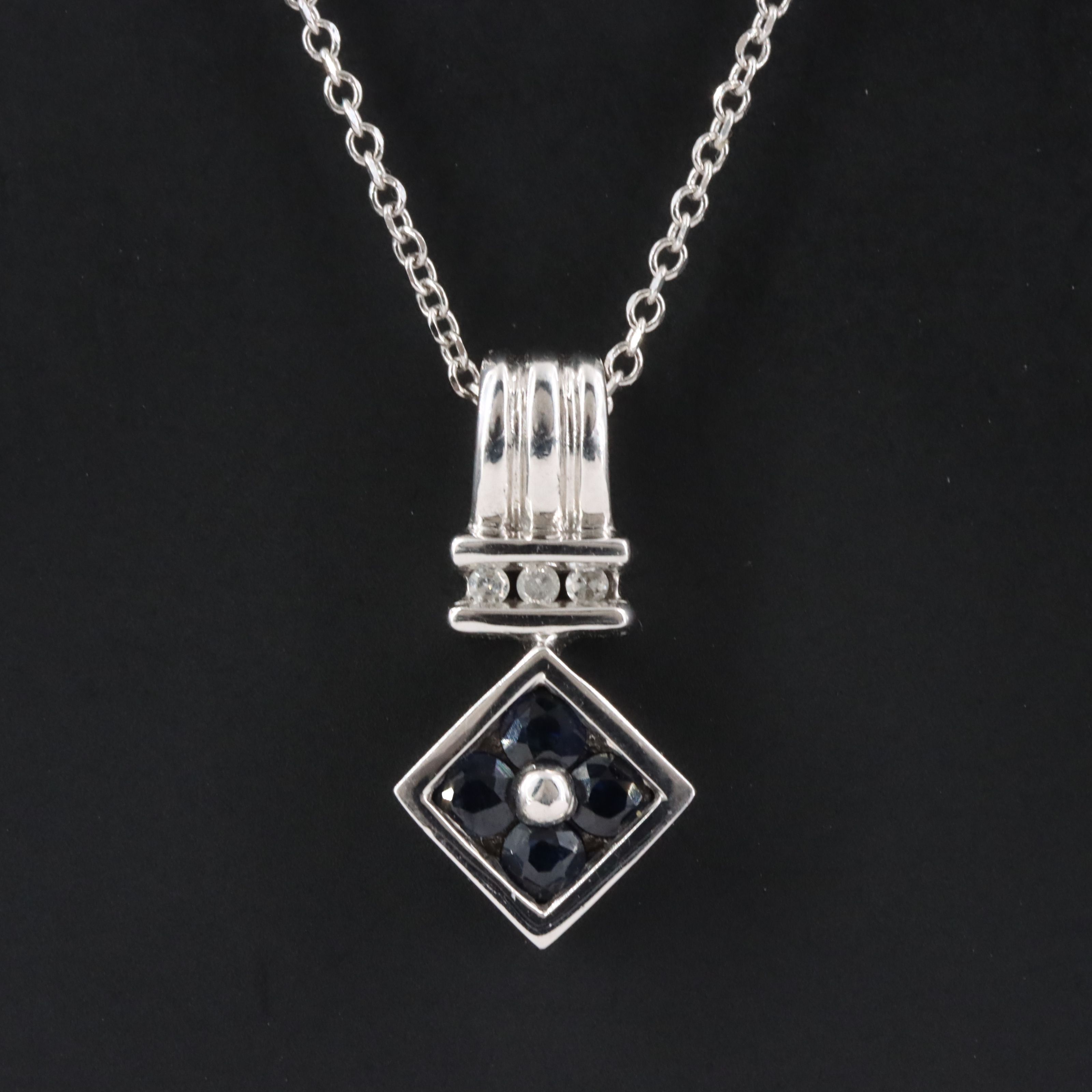 10K Sapphire and Diamond Pendant on 18K Chain Necklace