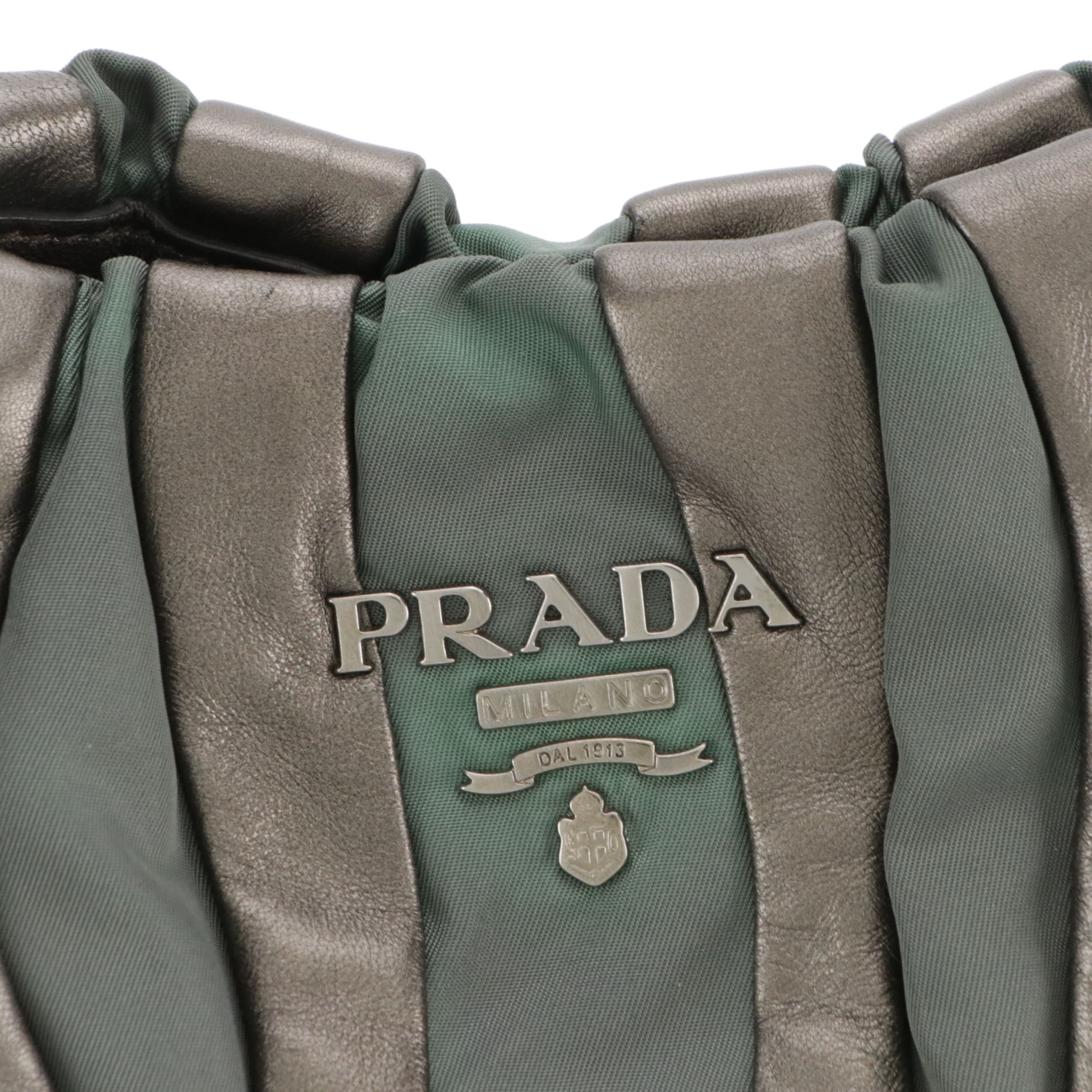 Prada Handbag in Tessuto Nylon and Mordore Stripes Metallic Nappa Leather