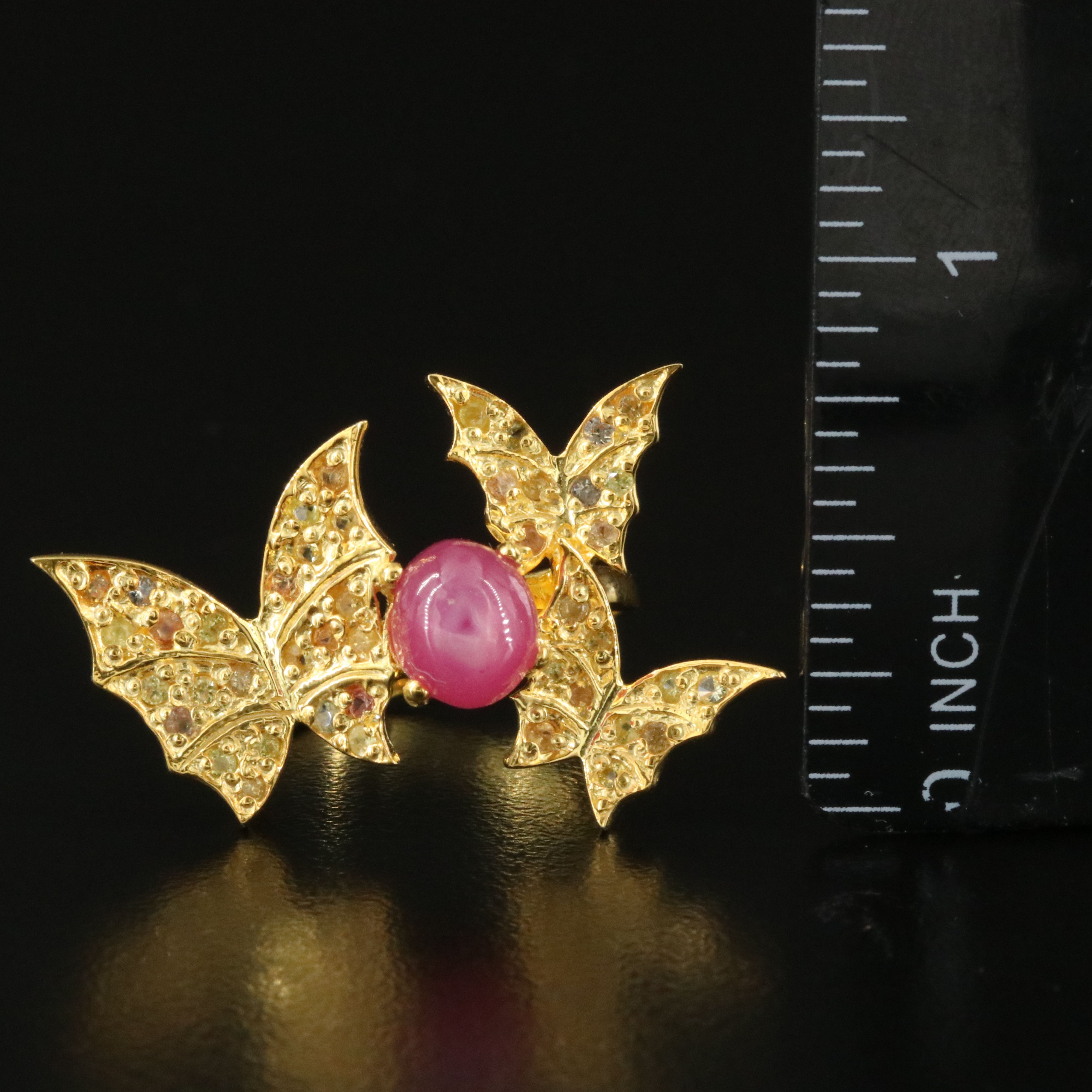 Sterling Ruby and Sapphire Butterfly Ring