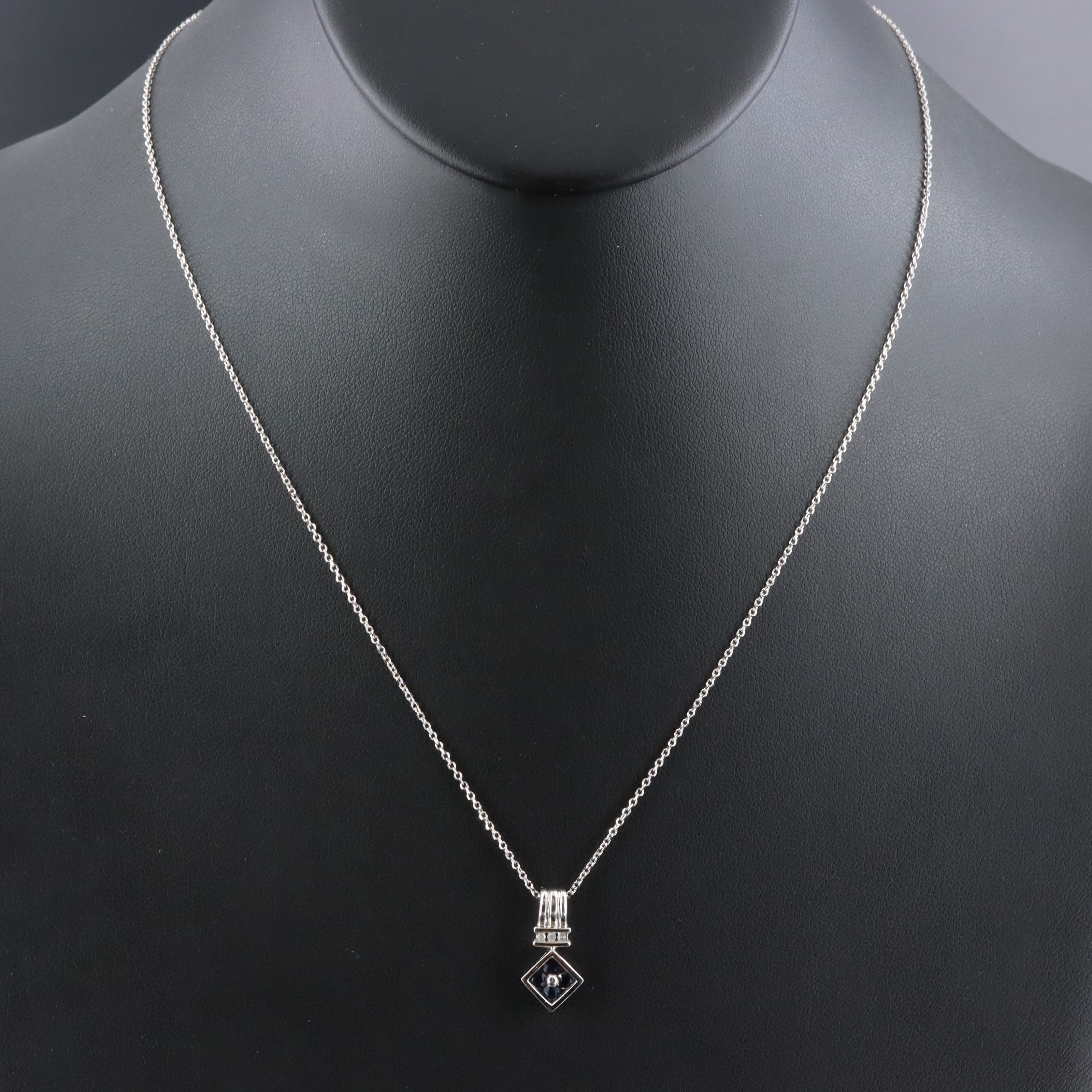10K Sapphire and Diamond Pendant on 18K Chain Necklace
