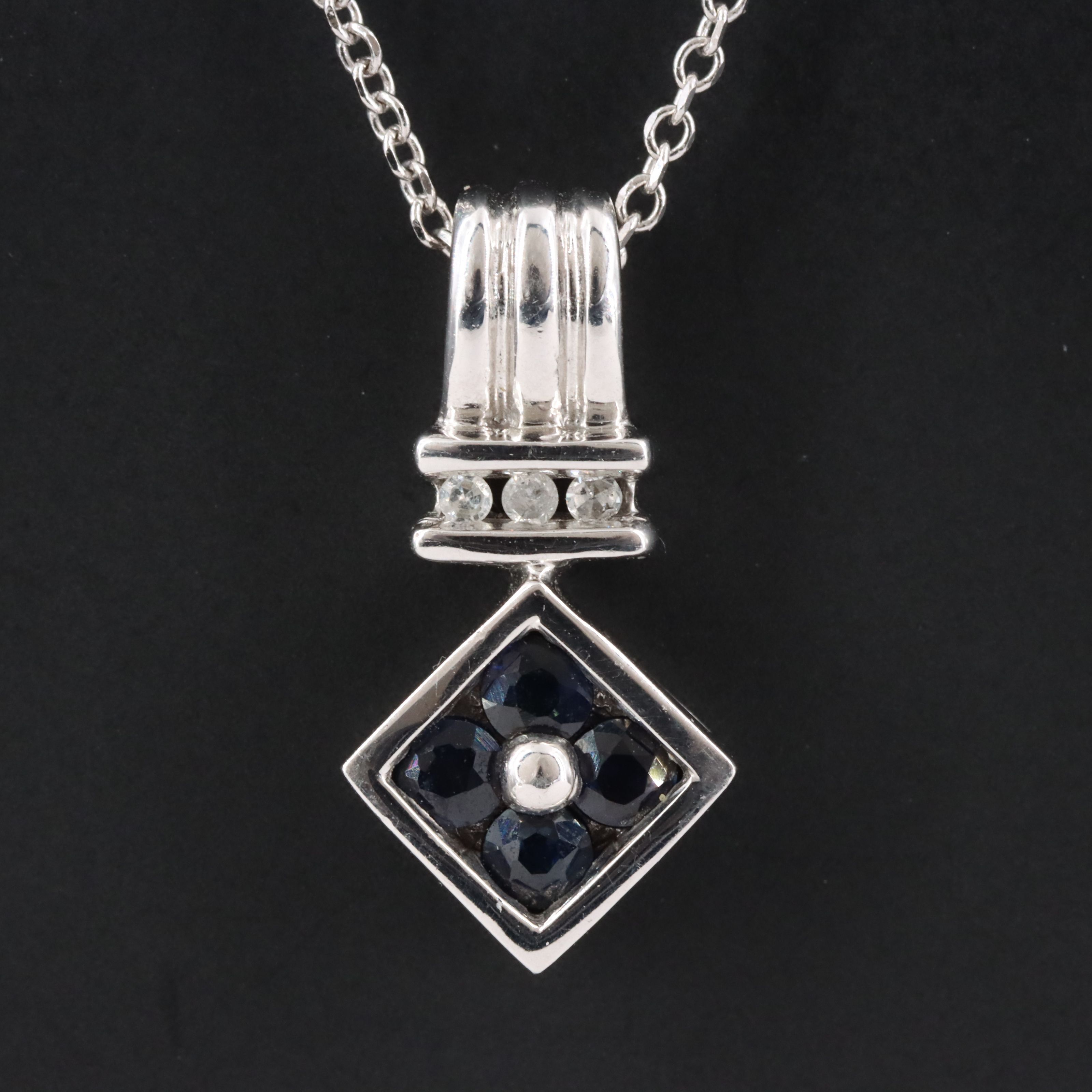 10K Sapphire and Diamond Pendant on 18K Chain Necklace