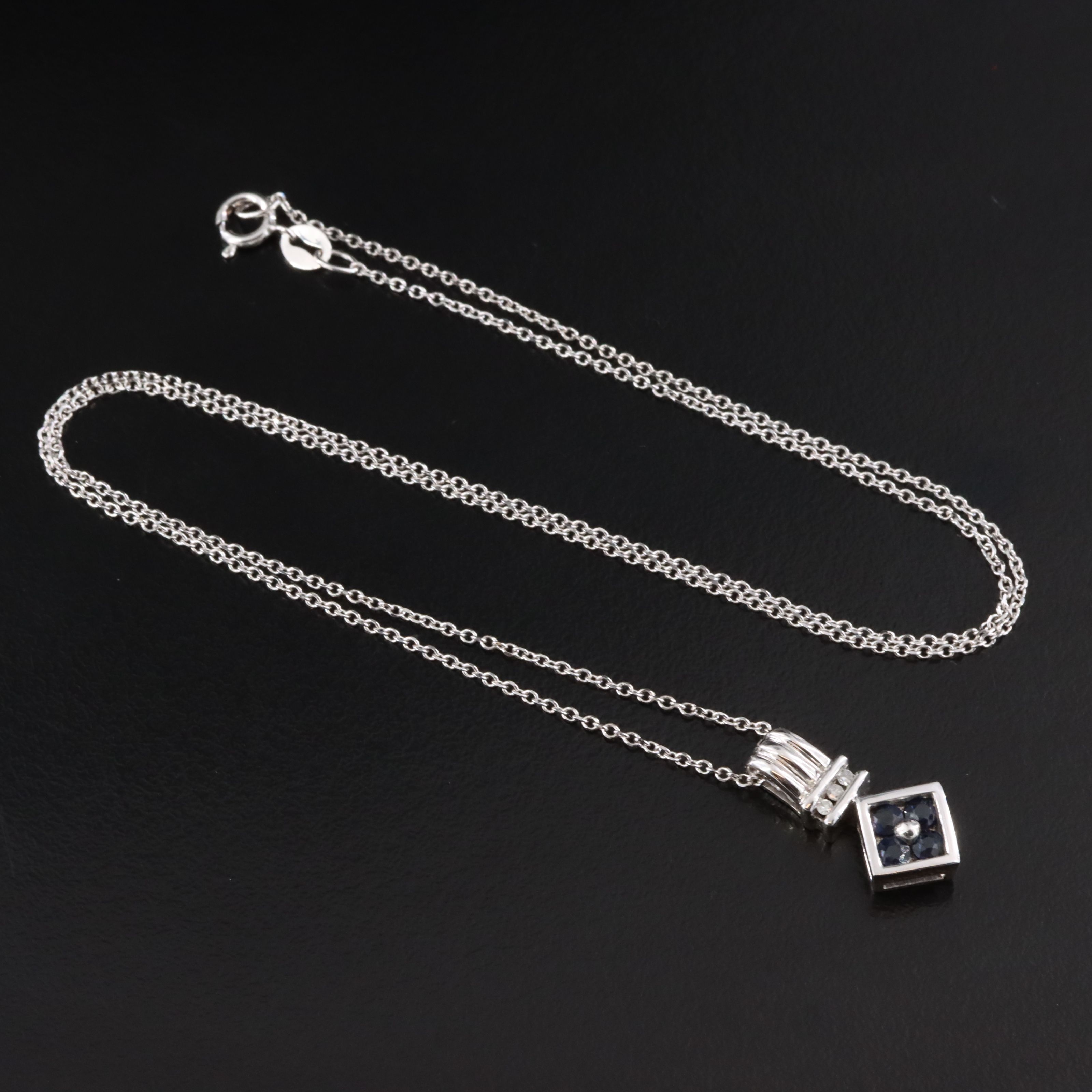 10K Sapphire and Diamond Pendant on 18K Chain Necklace