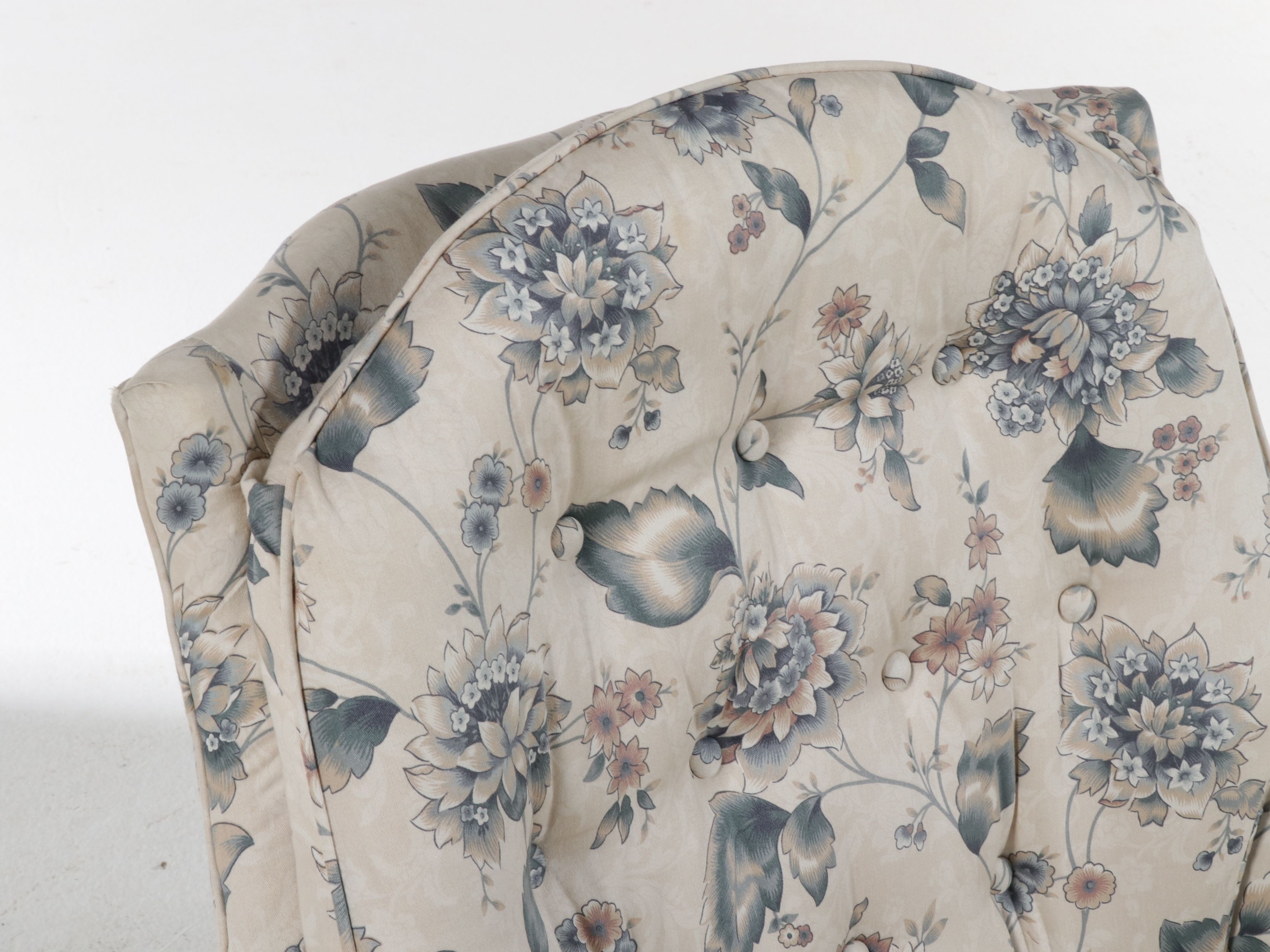 Pair of Floral Upholstered Swivel Rocking Armchairs, Late 20th Century