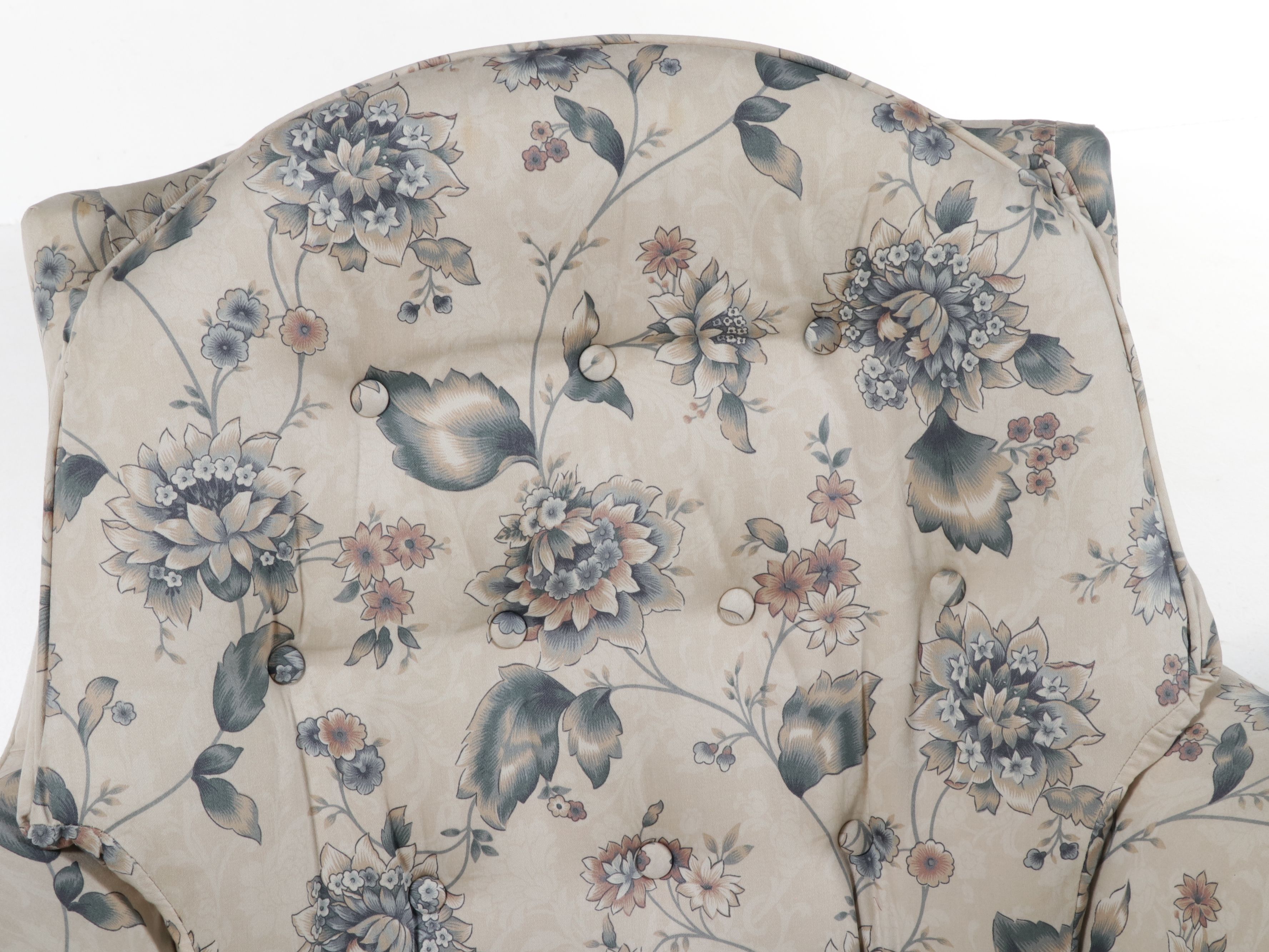 Pair of Floral Upholstered Swivel Rocking Armchairs, Late 20th Century