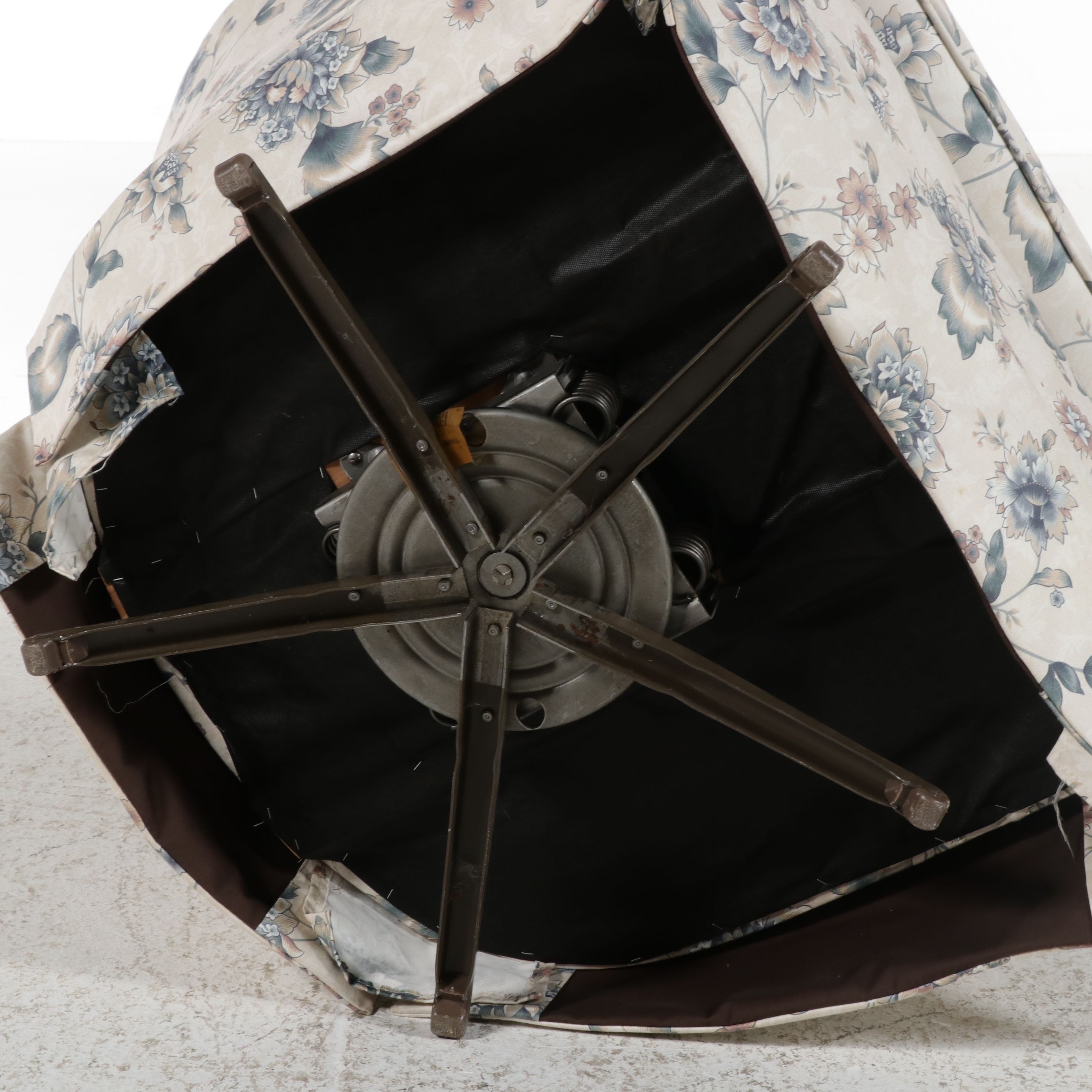 Pair of Floral Upholstered Swivel Rocking Armchairs, Late 20th Century