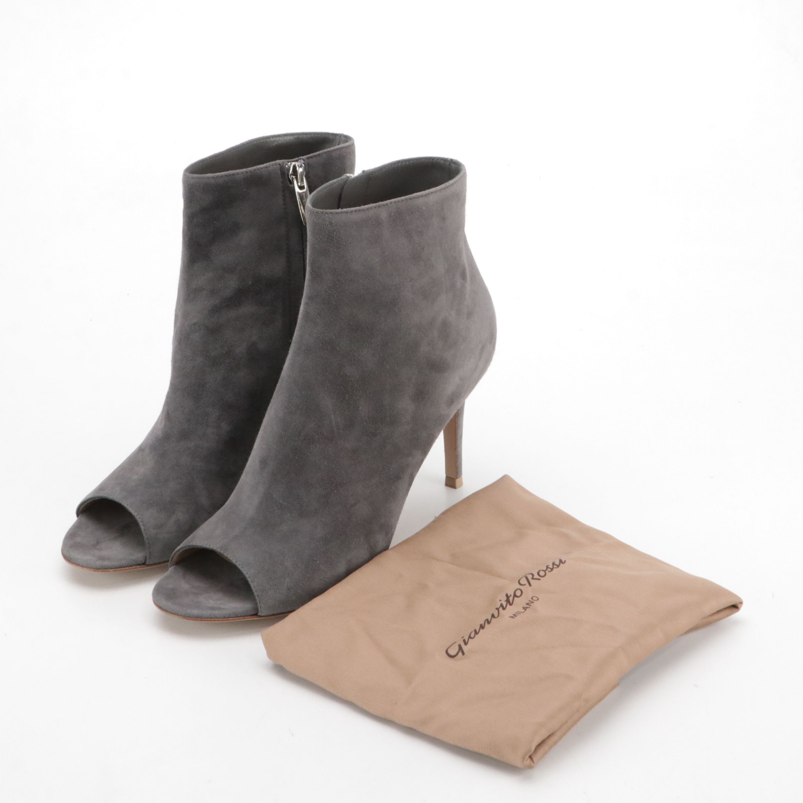 Gianvito Rossi Grey Suede Open-Toed Ankle Boots