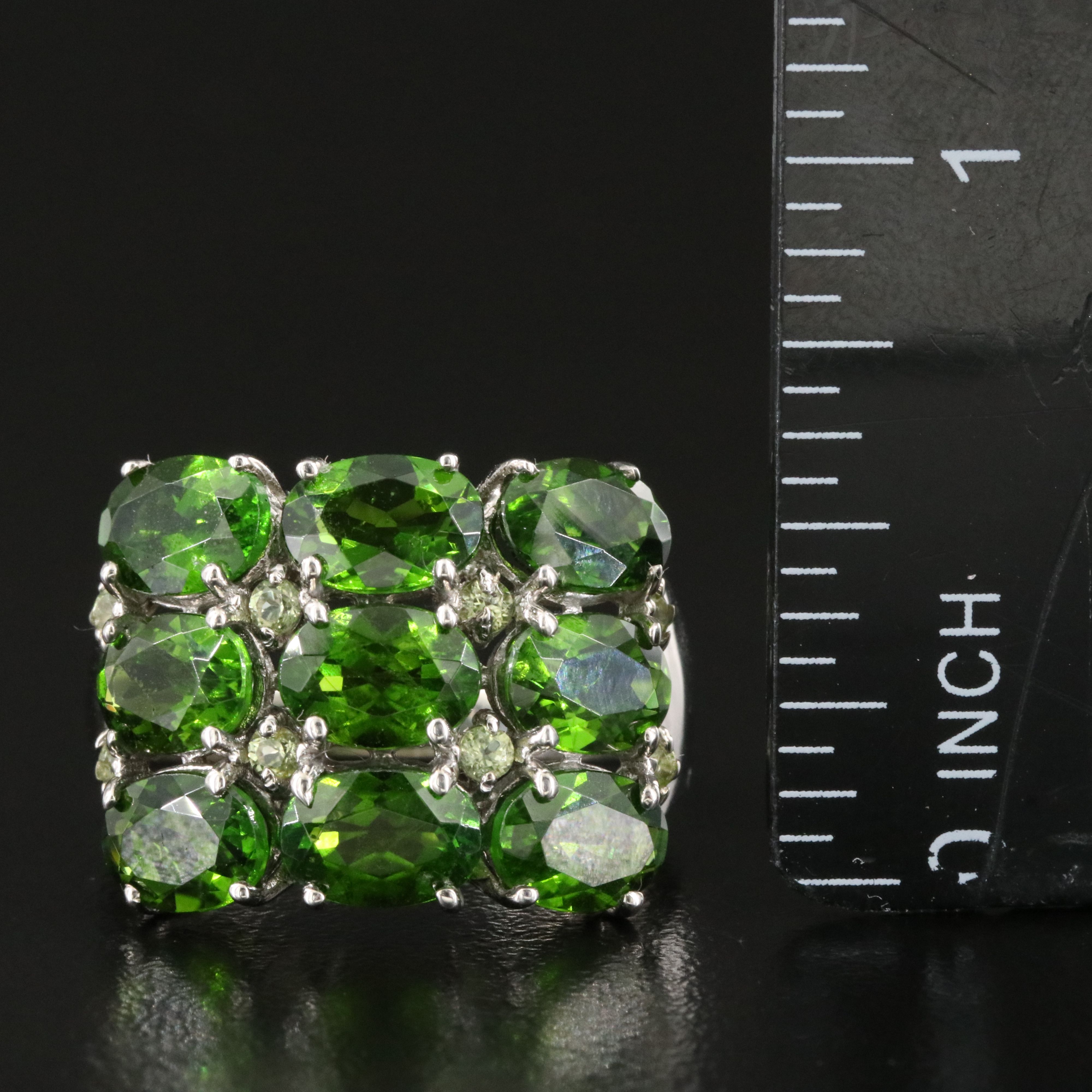 Sterling Garnet and Peridot Ring