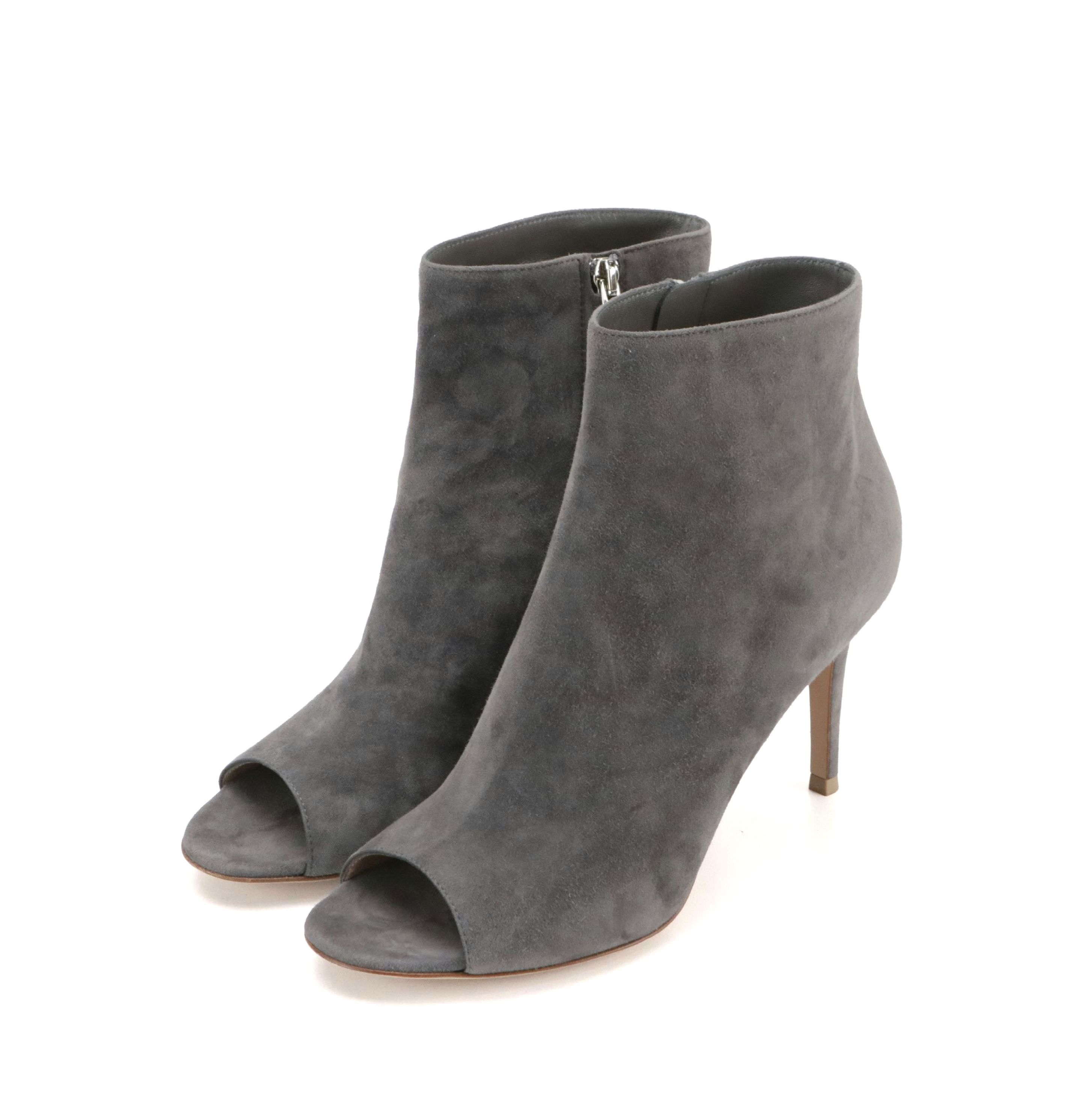 Gianvito Rossi Grey Suede Open-Toed Ankle Boots