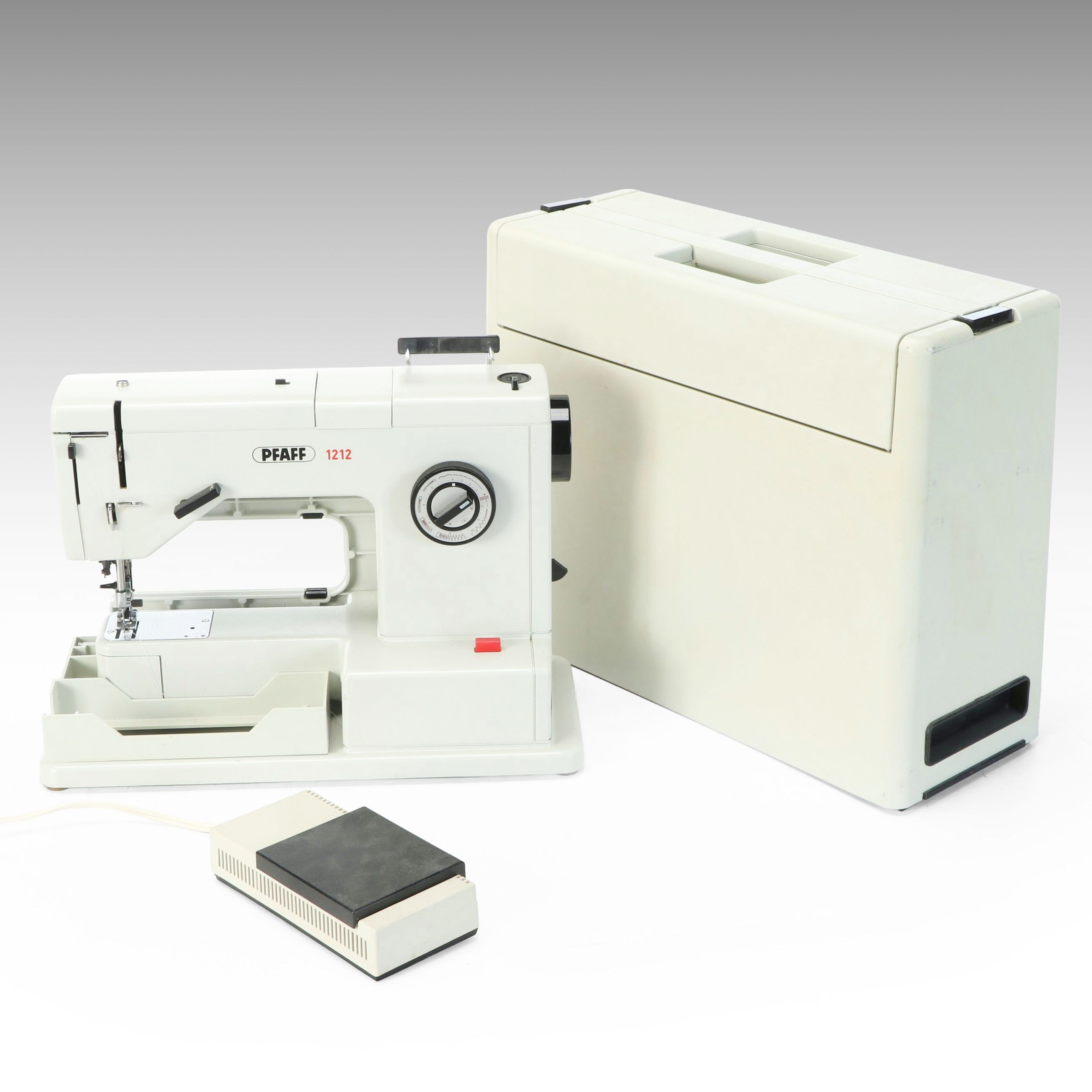 Vintage Pfaff Model 1212 Sewing Machine with Carrying Case and Accessories