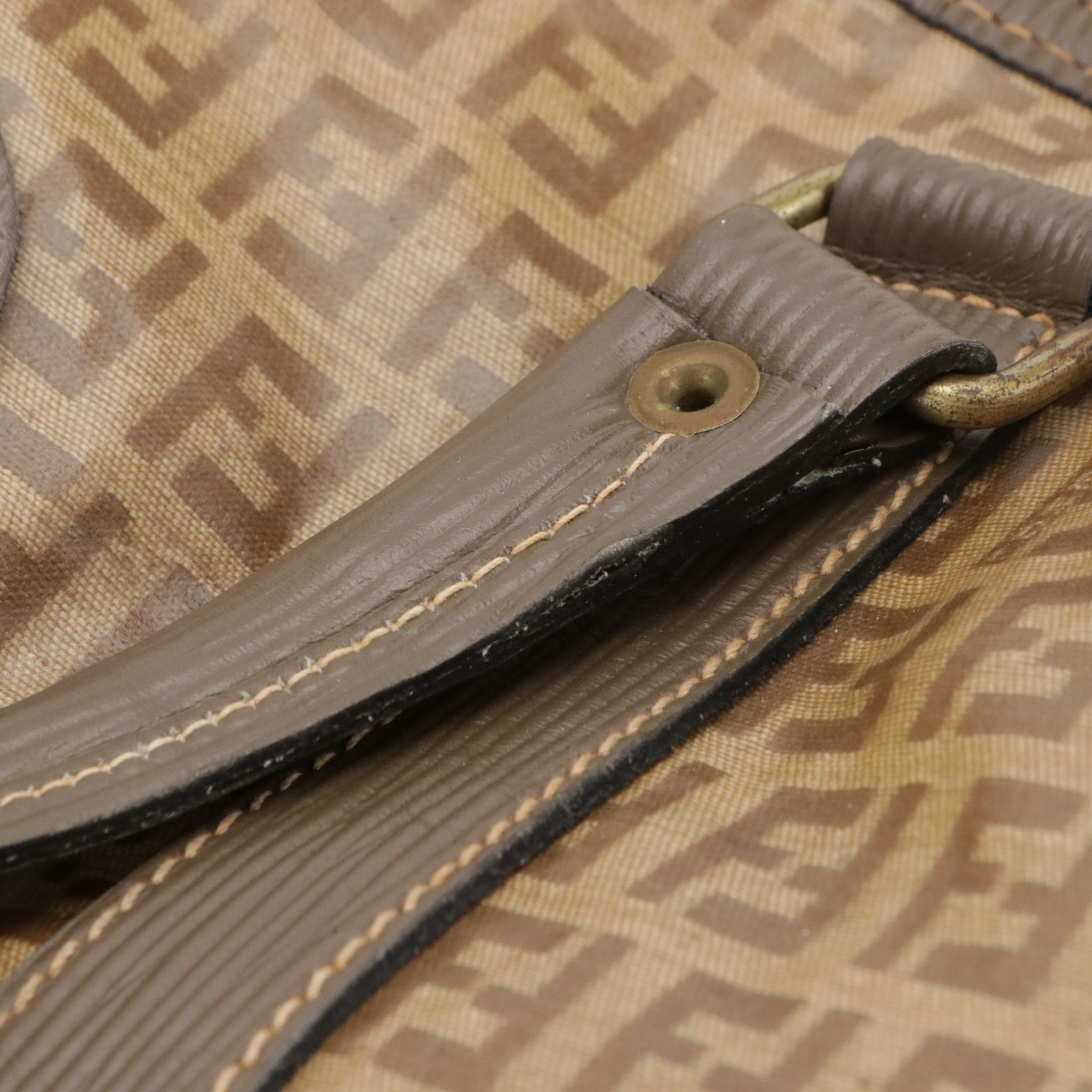 Fendi Small Duffle Bag in Brown Zucchino Vinyl and Textured Leather Trim