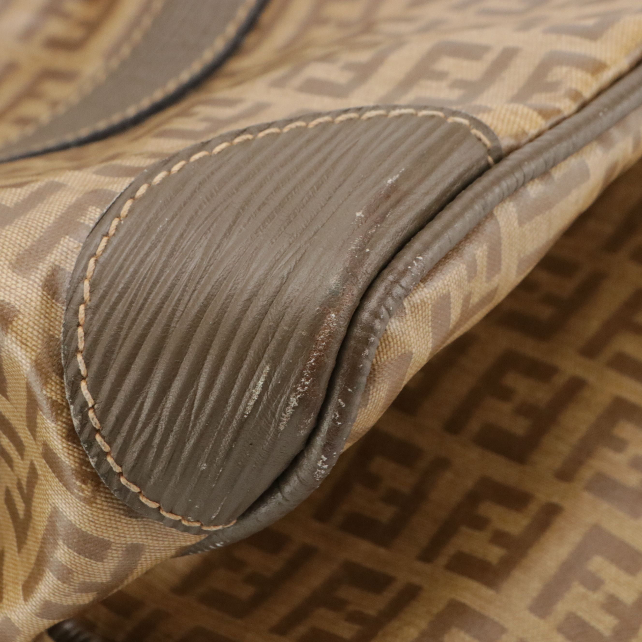 Fendi Small Duffle Bag in Brown Zucchino Vinyl and Textured Leather Trim