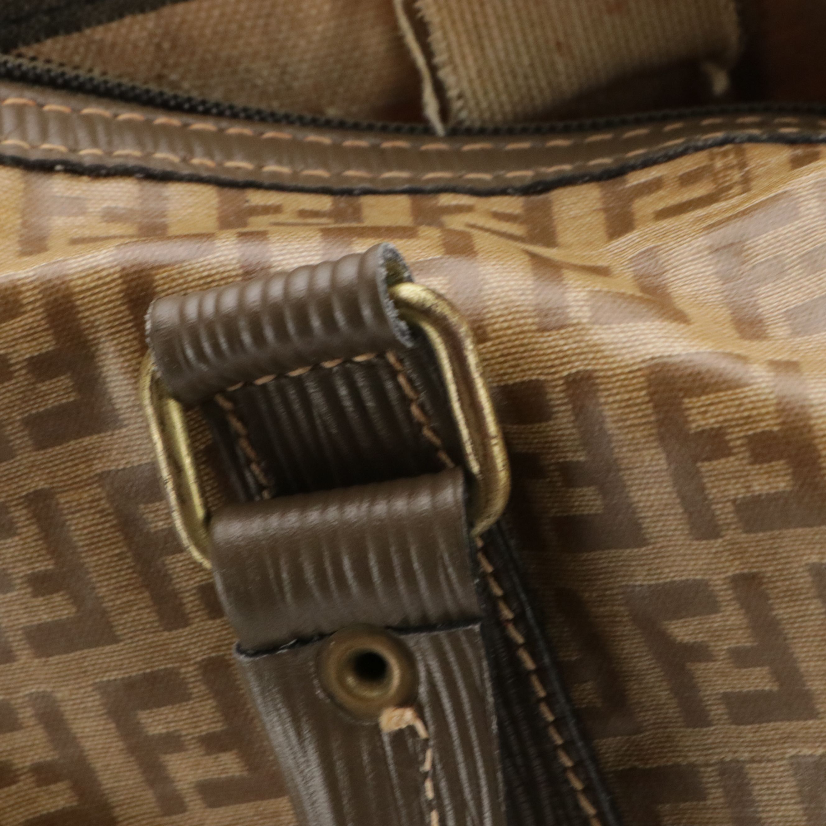 Fendi Small Duffle Bag in Brown Zucchino Vinyl and Textured Leather Trim