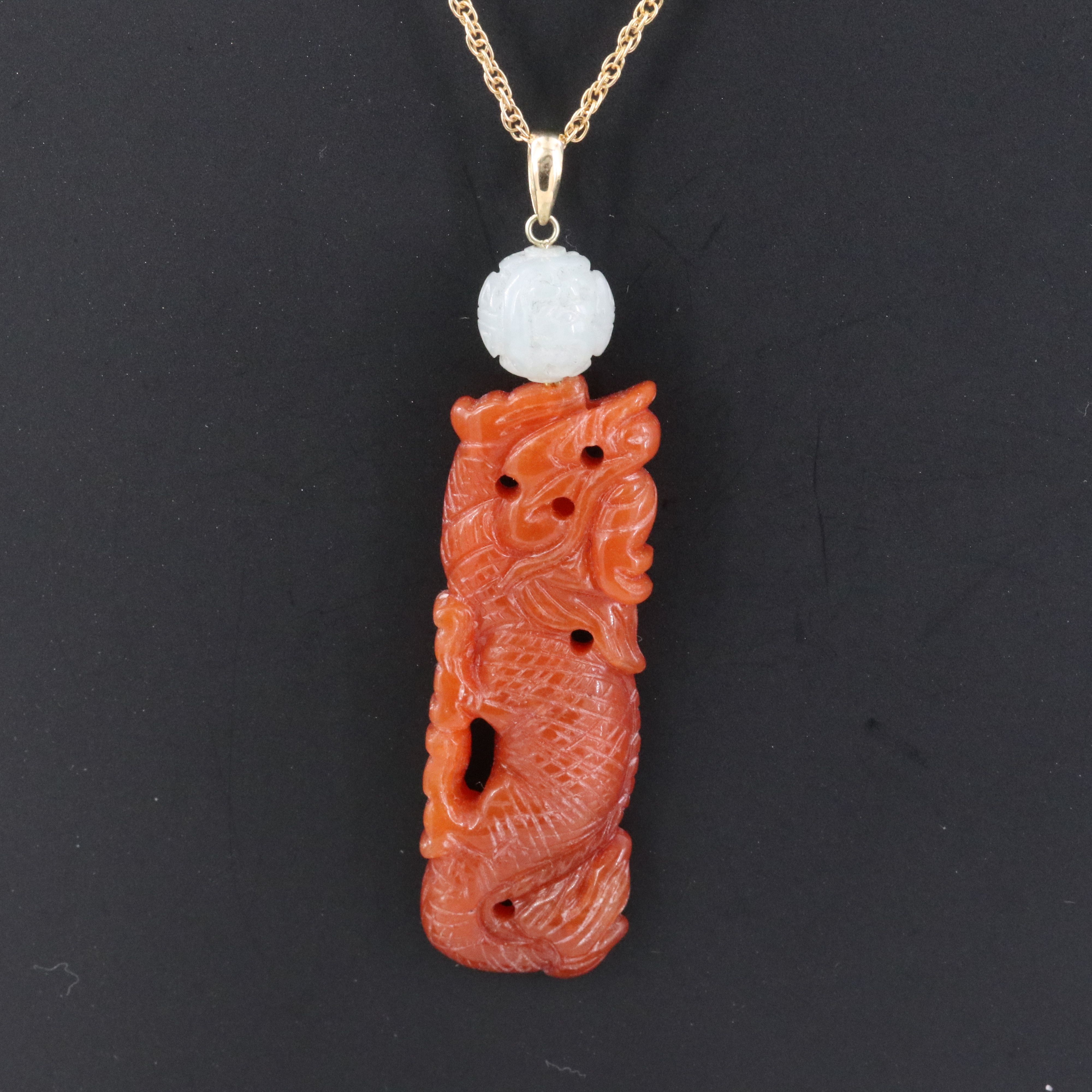 14K Carved Jadeite Pendant Necklace