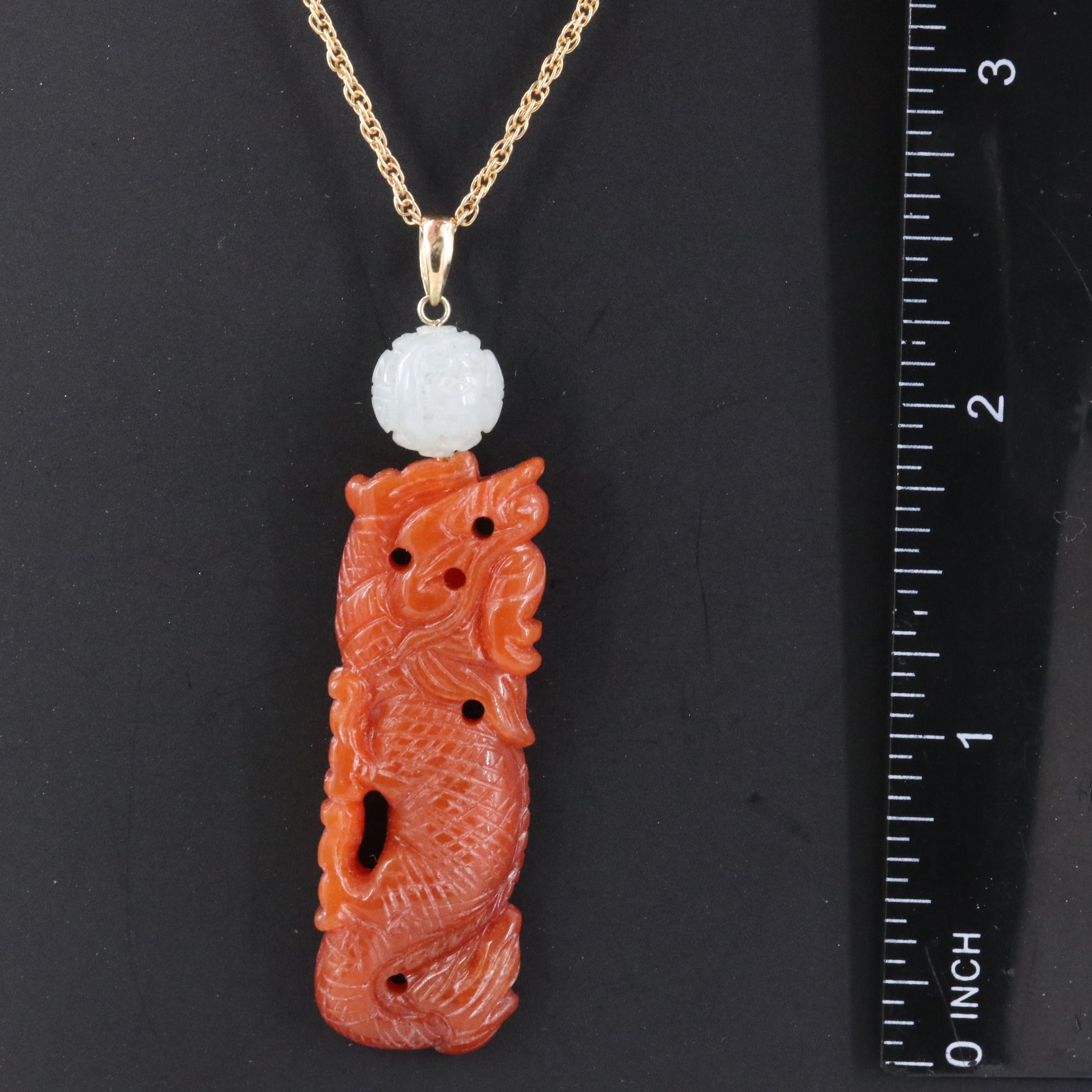 14K Carved Jadeite Pendant Necklace