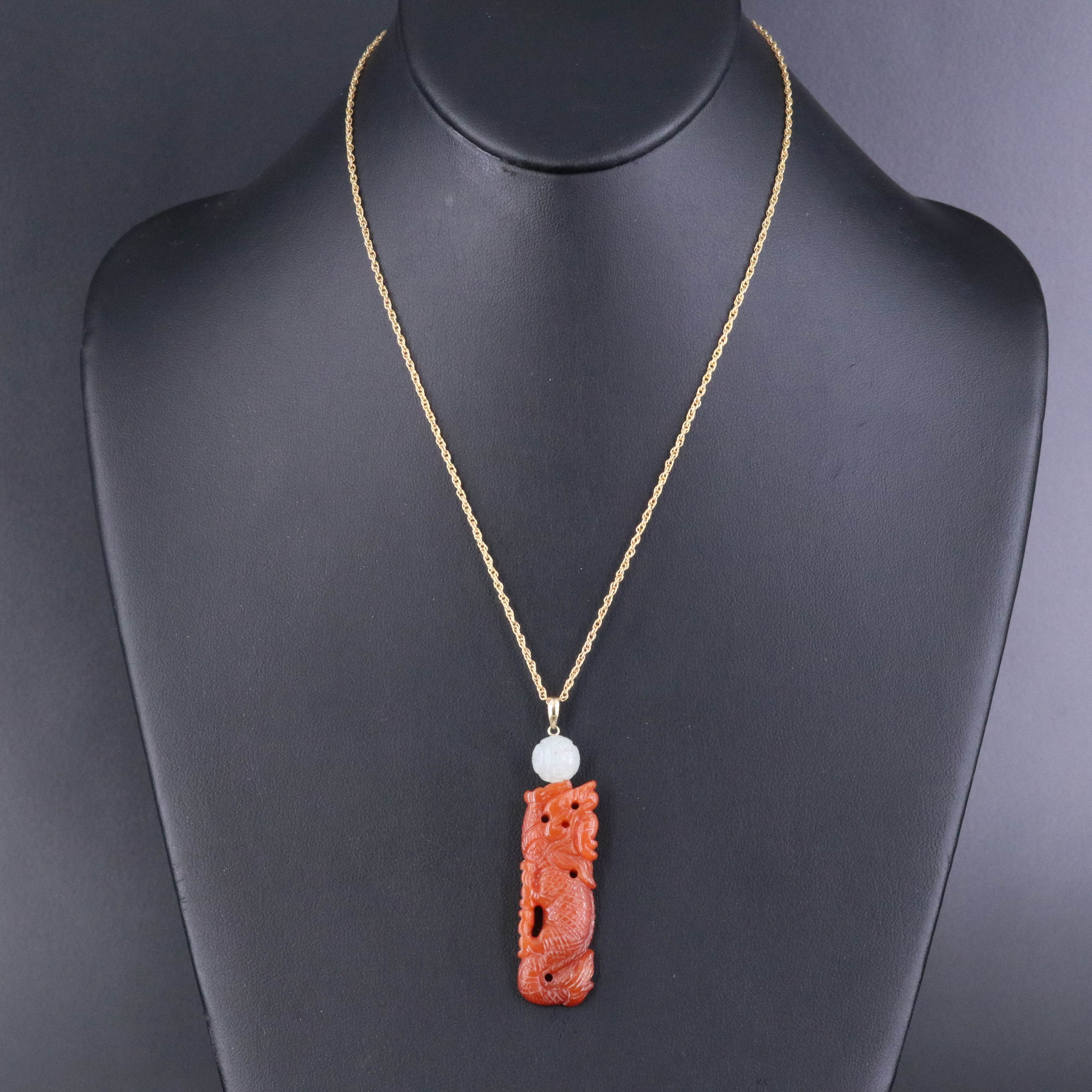 14K Carved Jadeite Pendant Necklace