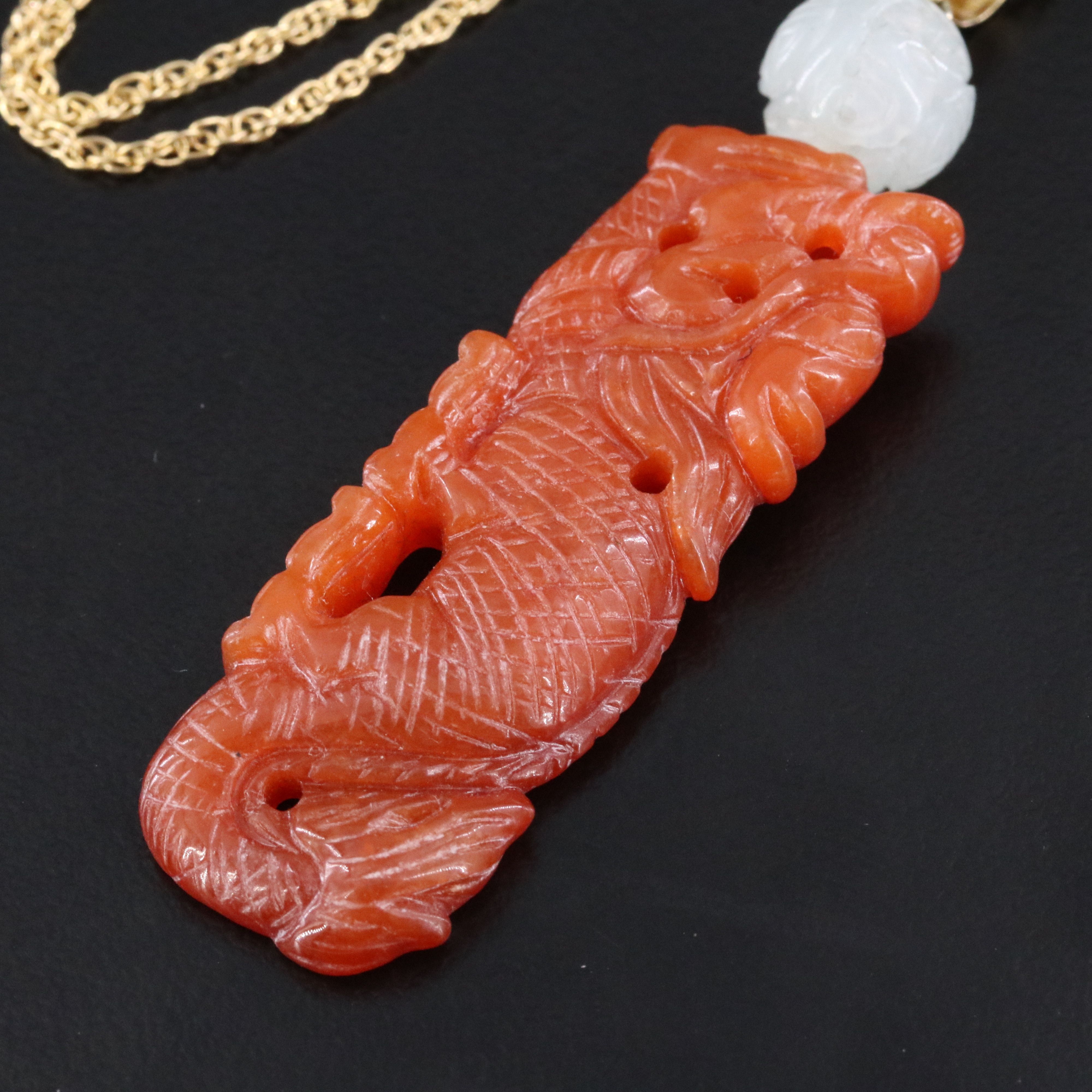 14K Carved Jadeite Pendant Necklace