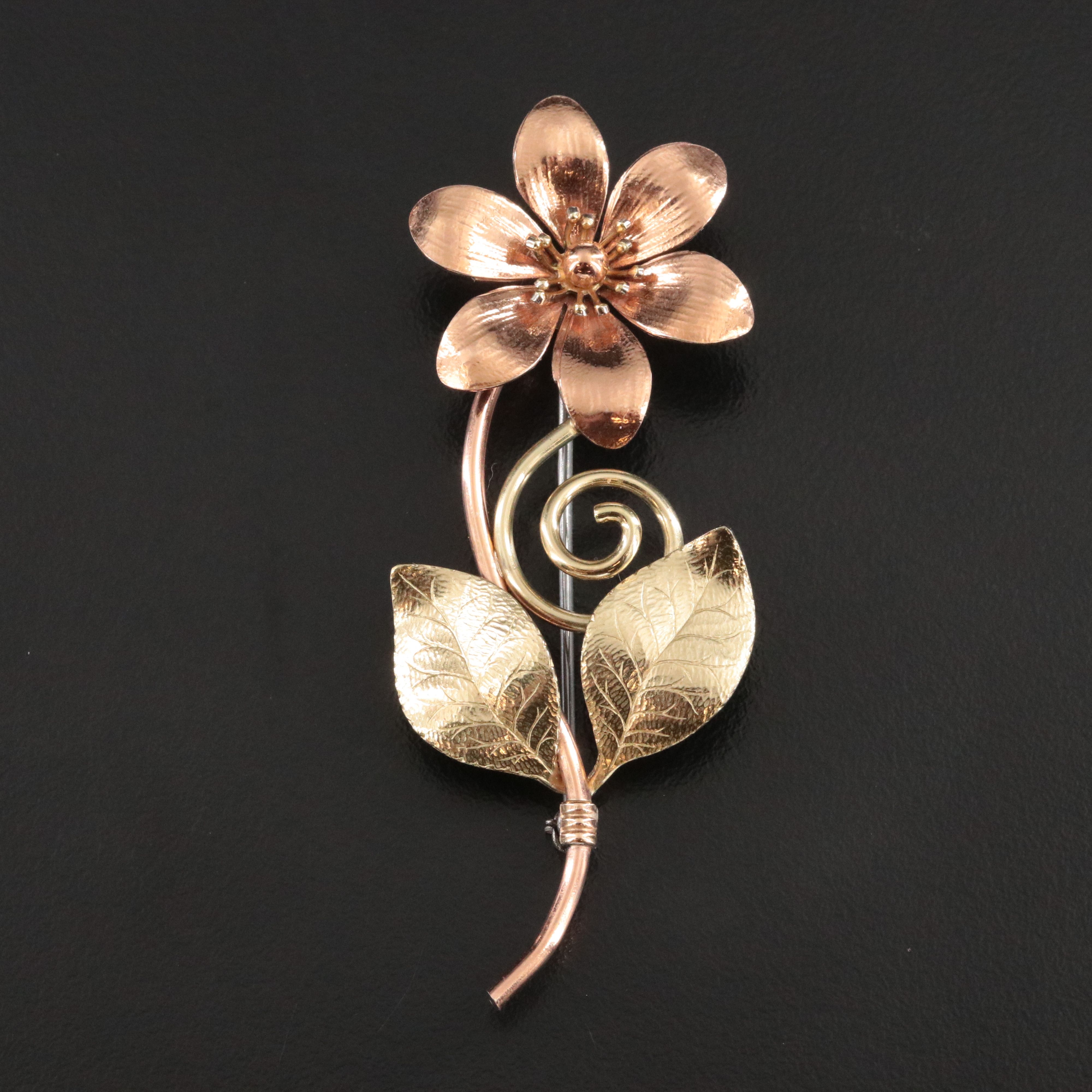 Retro Krementz Two-Tone Flower Brooch