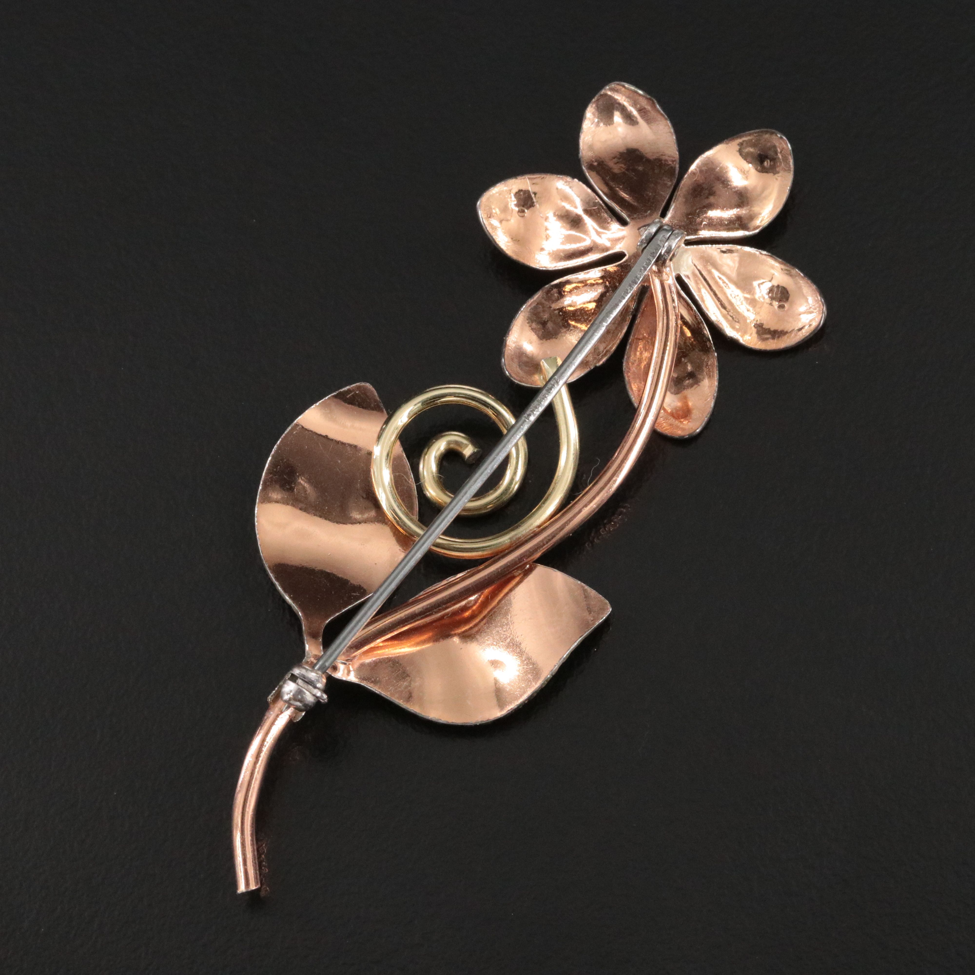 Retro Krementz Two-Tone Flower Brooch