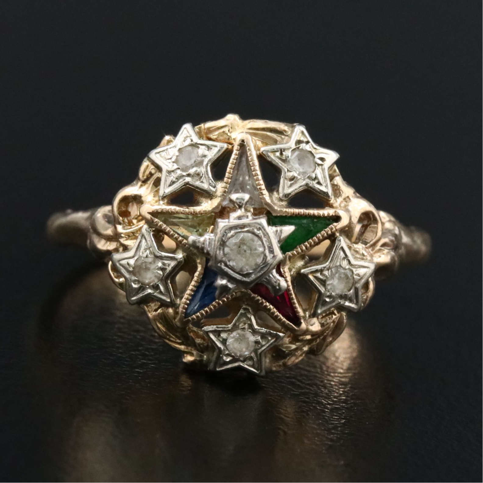 10K and 14K Order of the Eastern Star Ring with Multicolored Gemstones