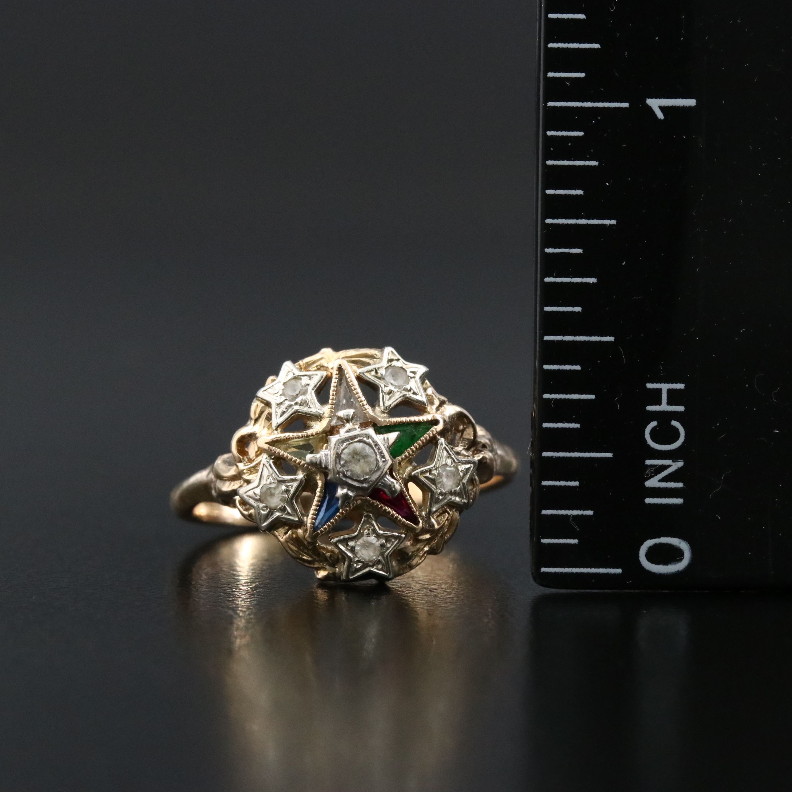10K and 14K Order of the Eastern Star Ring with Multicolored Gemstones