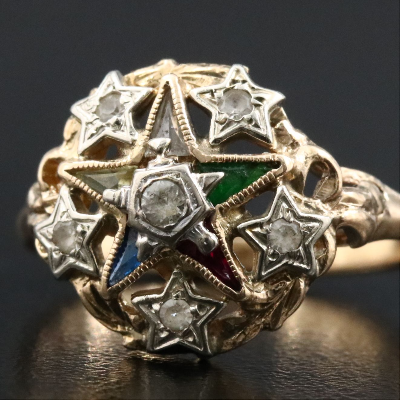 10K and 14K Order of the Eastern Star Ring with Multicolored Gemstones