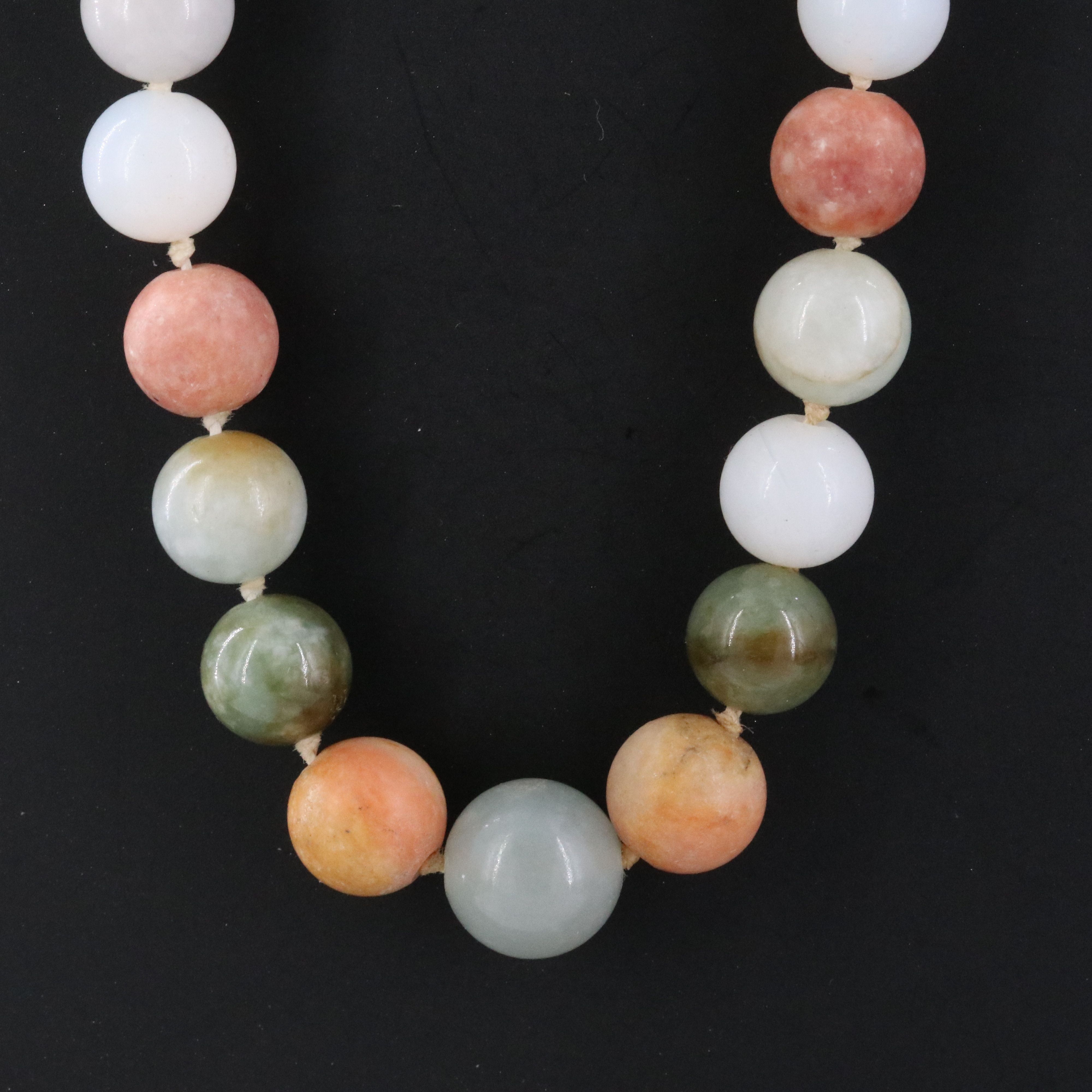 14K Jadeite, Agate, and Jasper Graduated Bead Necklace
