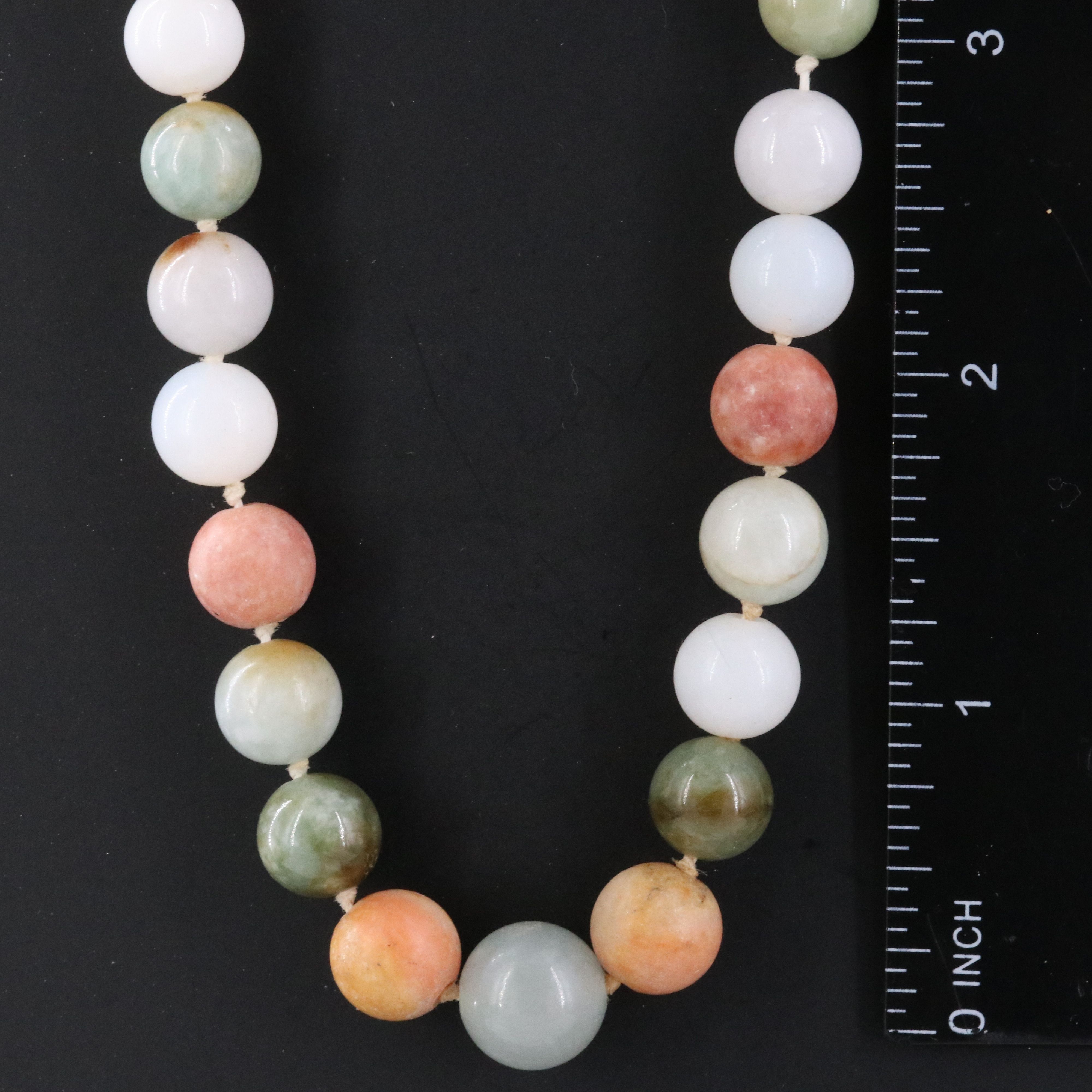 14K Jadeite, Agate, and Jasper Graduated Bead Necklace