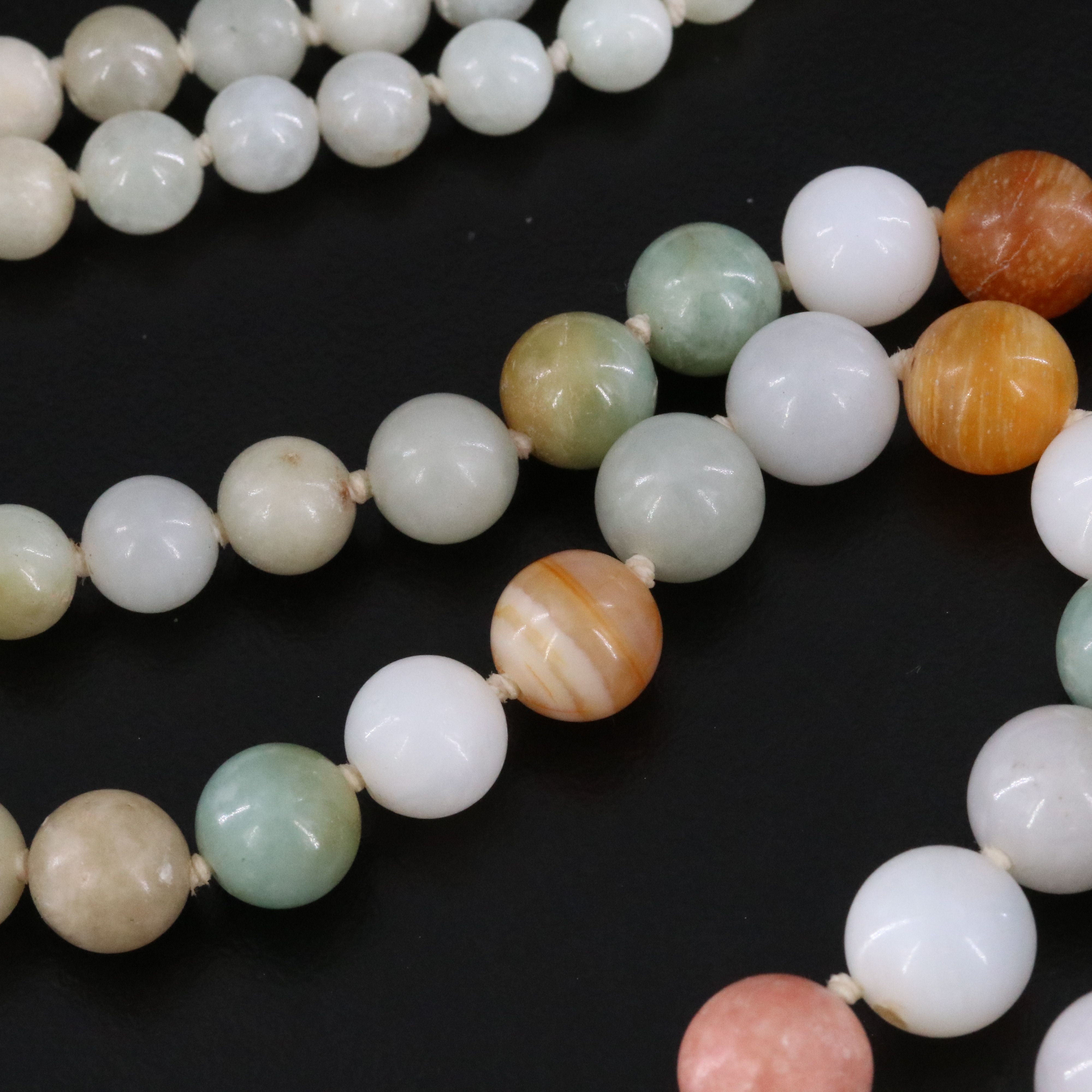 14K Jadeite, Agate, and Jasper Graduated Bead Necklace