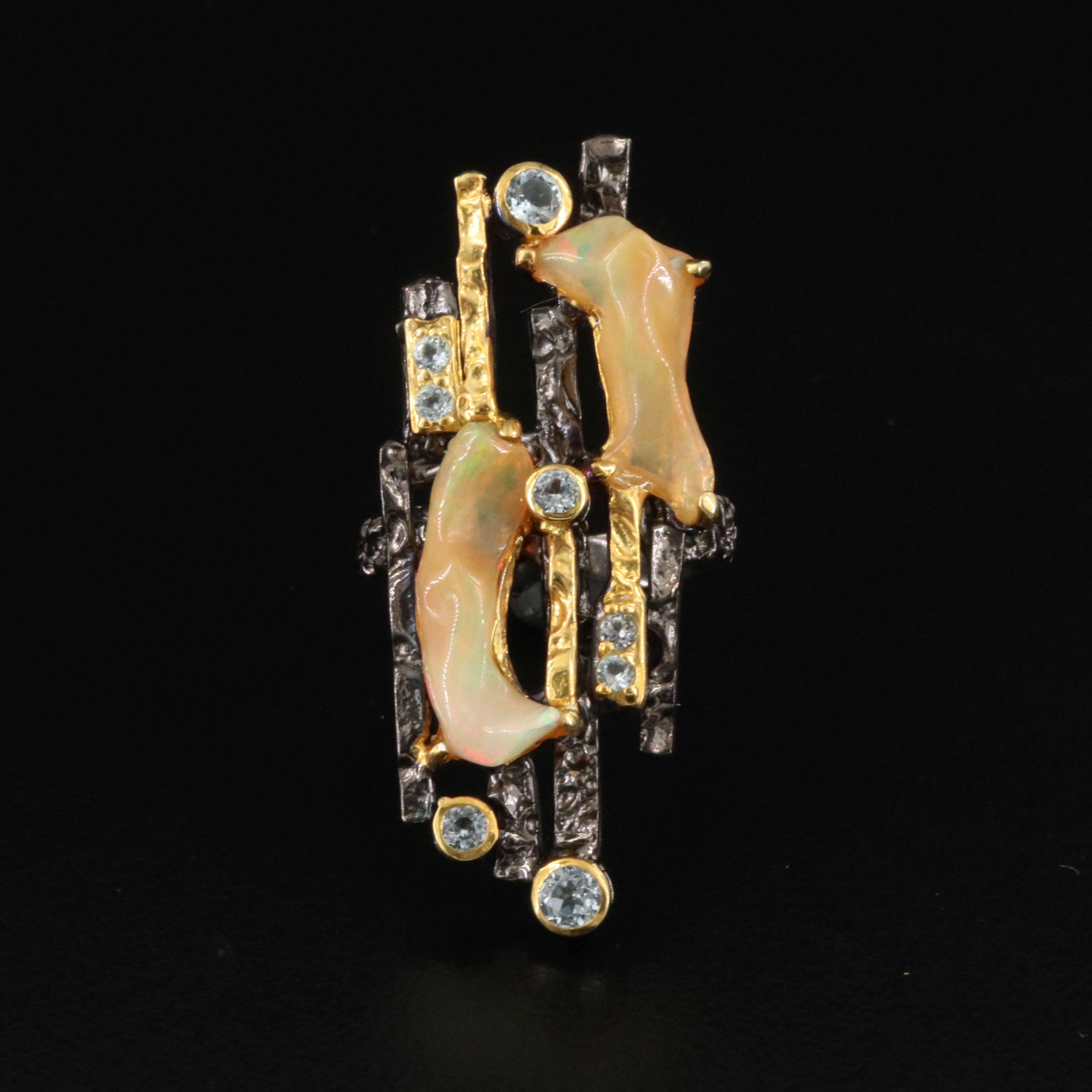 Sterling Opal and Sky Blue Toapz Ring