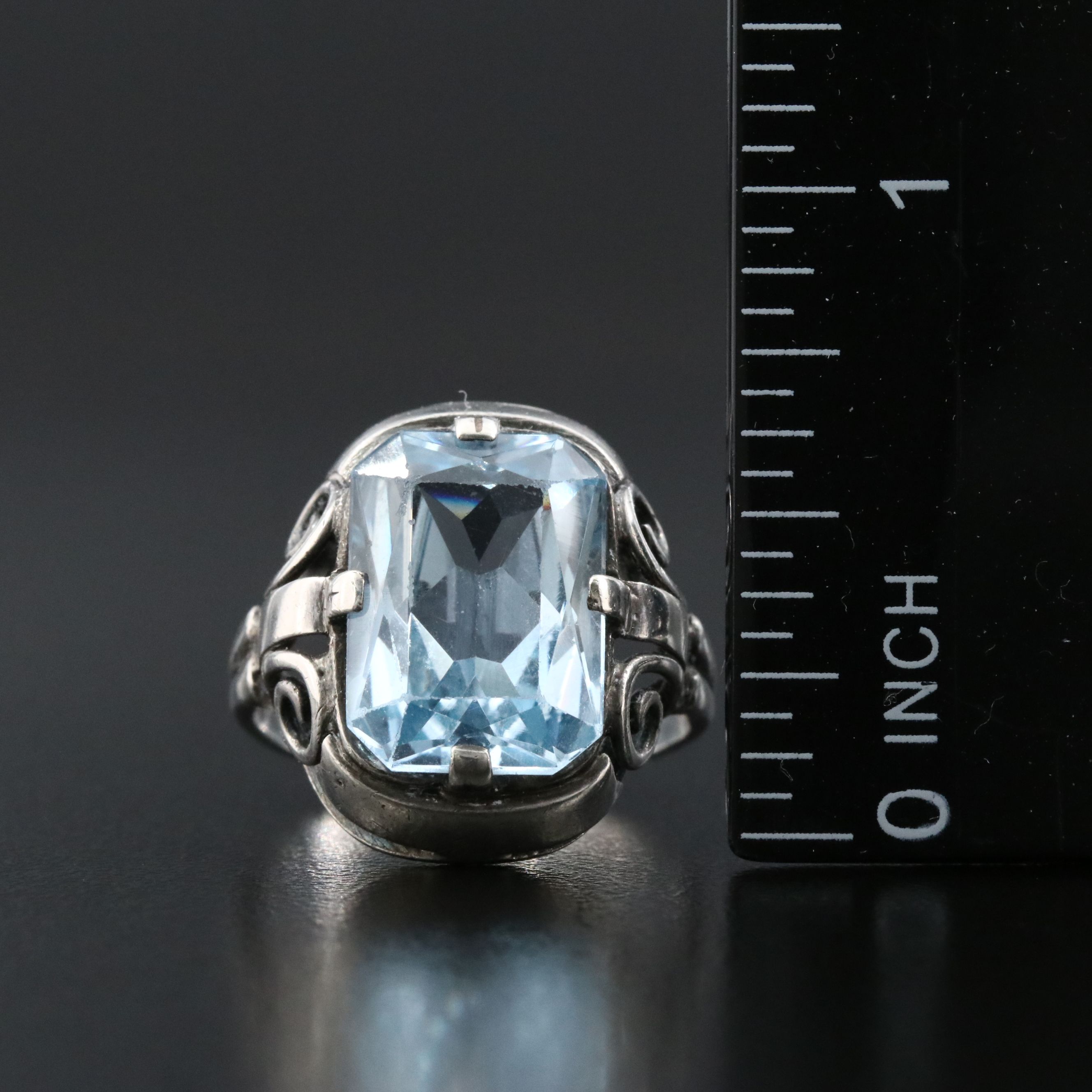 Sterling Spinel Scroll Set Ring