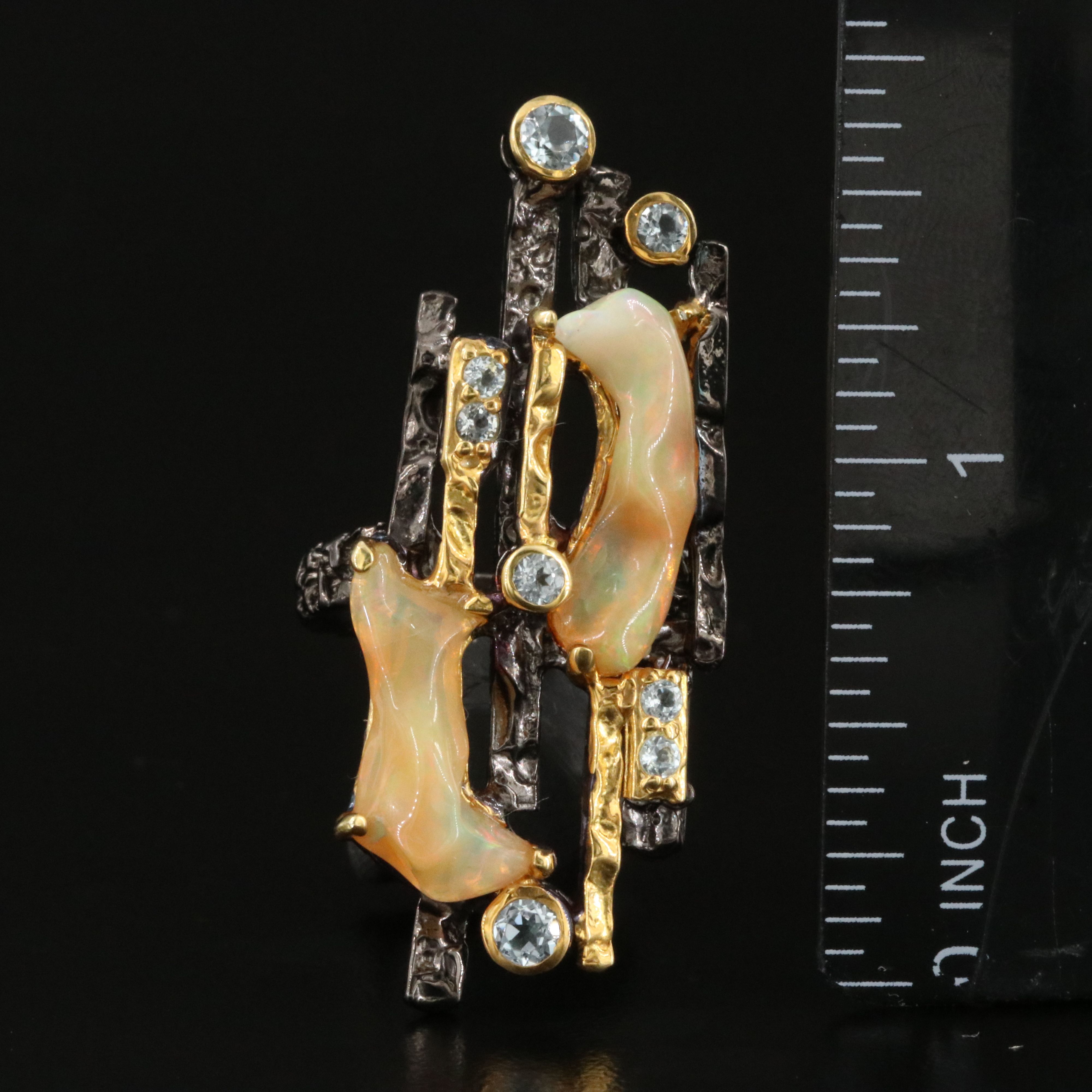 Sterling Opal and Sky Blue Toapz Ring