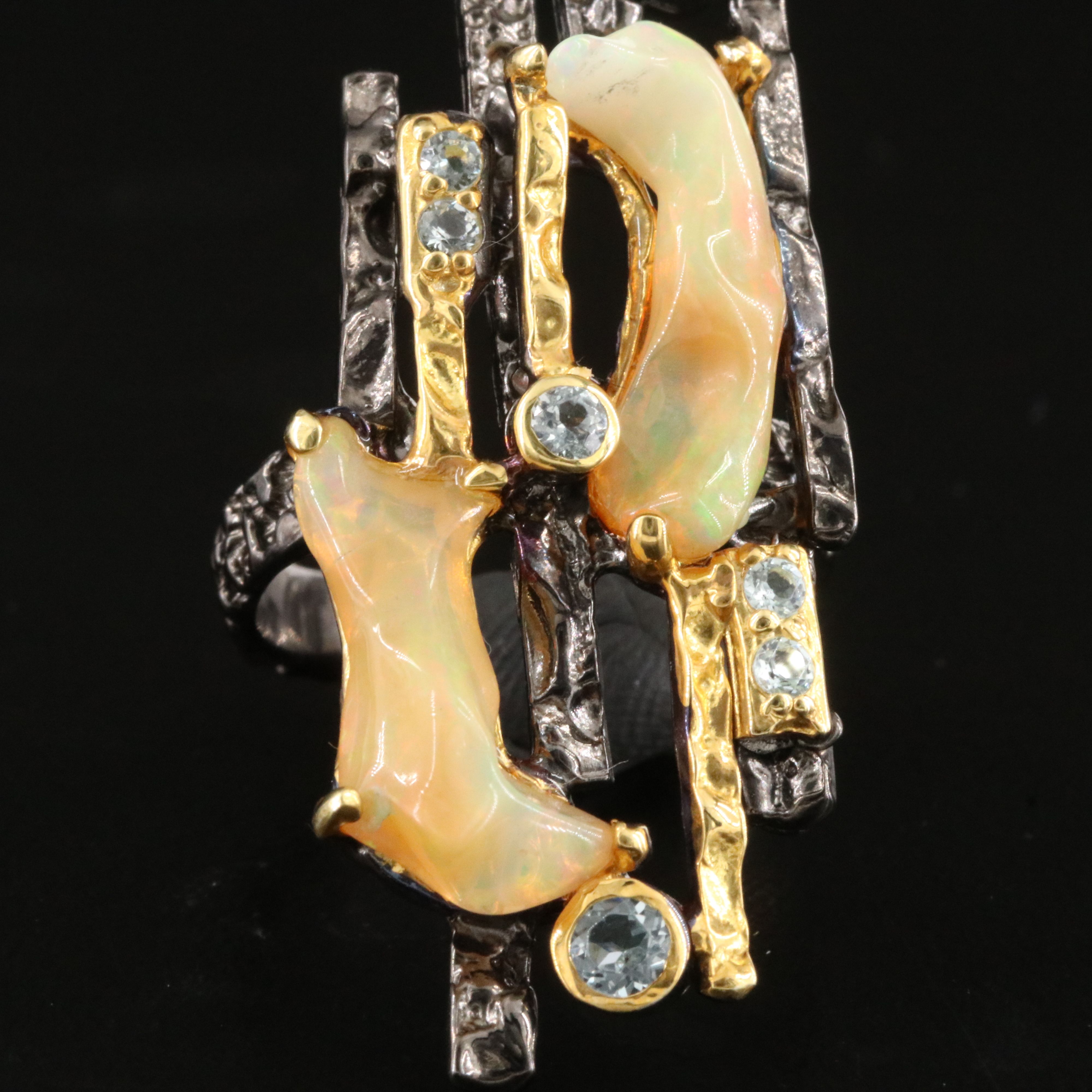 Sterling Opal and Sky Blue Toapz Ring